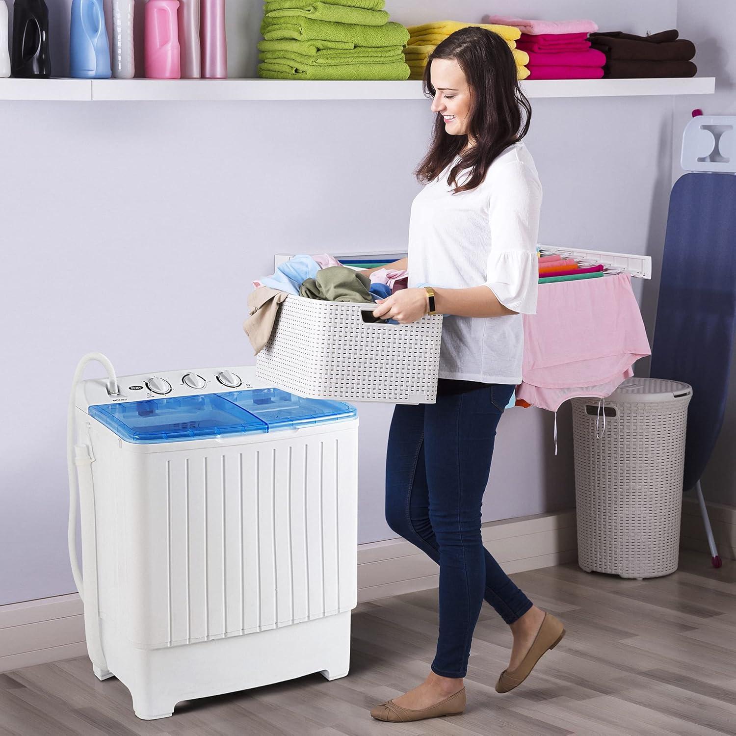 ZENY Portable Washing Machine Compact Twin Tub Laundry Washing Machine 17.6lbs Capacity, Mini Washer Dryer for Apartment RV Travelling,Semi-Automatic, 11lbs Washer, 6.6lbs Spinner
