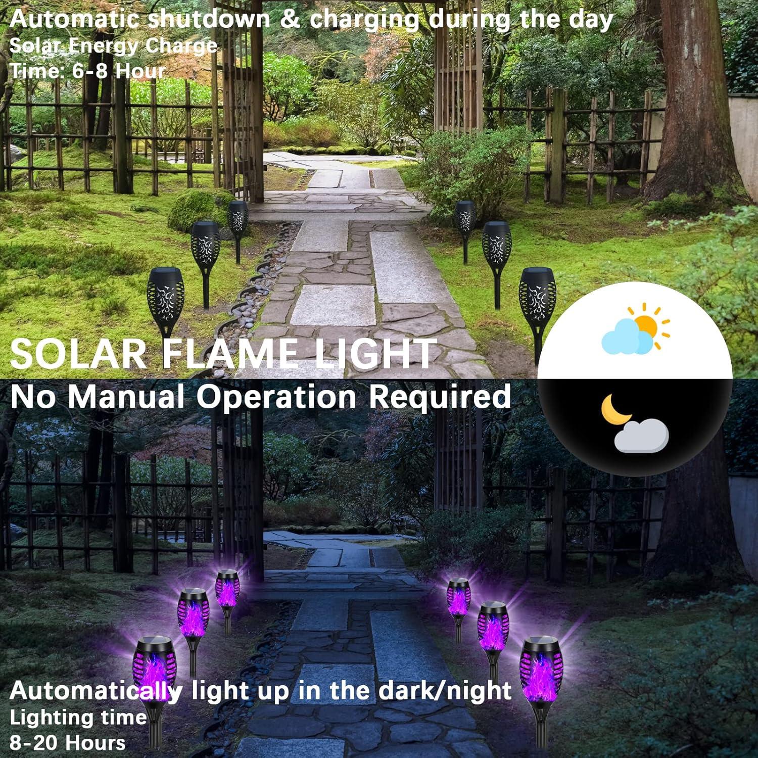 8Pack Halloween Decorations Outdoor, Halloween Solar Lights with Purple Flame for Halloween Decor, Waterproof Halloween Lights Outdoor, Solar Pathway Lights for Lawn Outside Halloween Yard Decorations