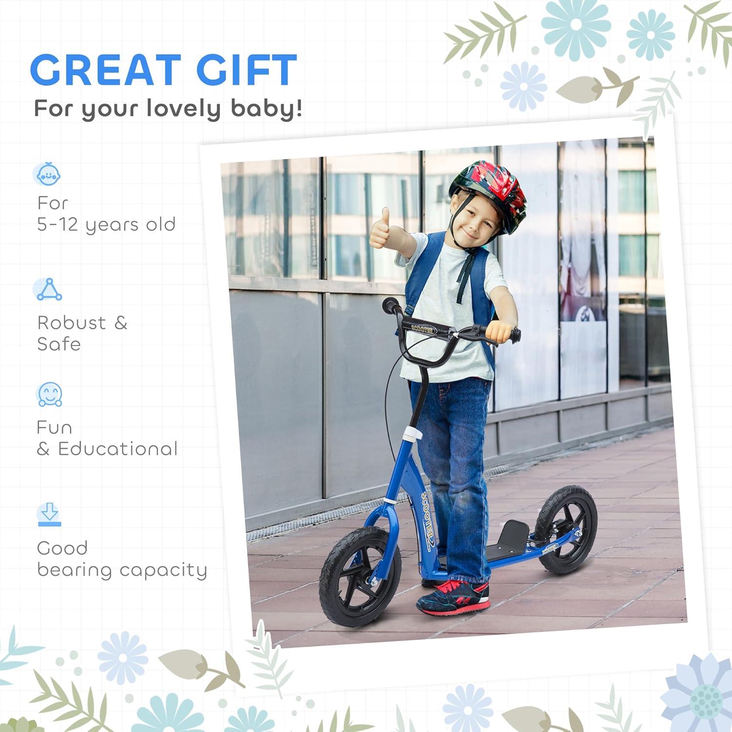 HomCom Kick Scooter for Kids 5-12 Years Old, Big Wheel Kids Scooter