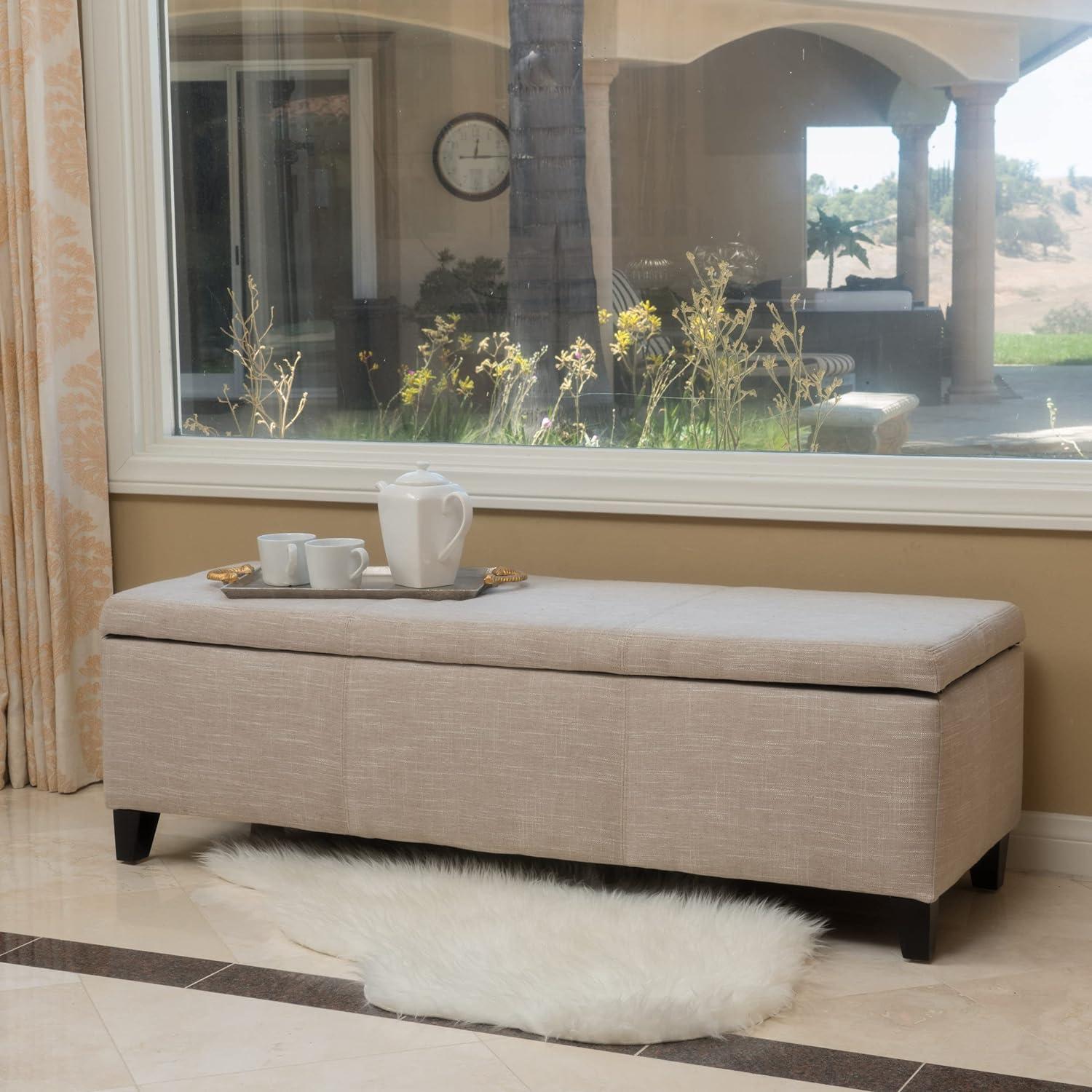 Sarelia Light Beige Fabric Storage Ottoman Bench