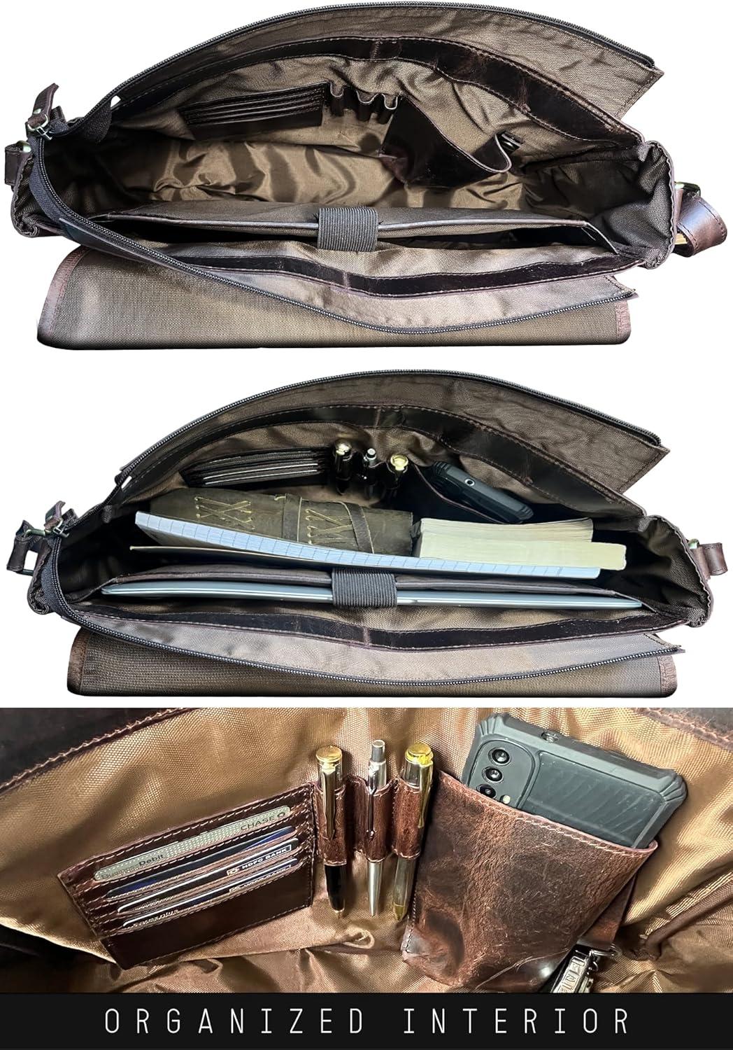 Leather Laptop Bag for Men 16" Messenger Shoulder Computer Satchel Business Office Crossbody Work Bag by Rustic Town, Mulberry