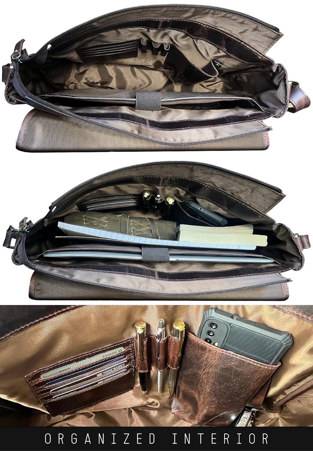 Leather Laptop Bag for Men 16" Messenger Shoulder Computer Satchel Business Office Crossbody Work Bag by Rustic Town, Mulberry