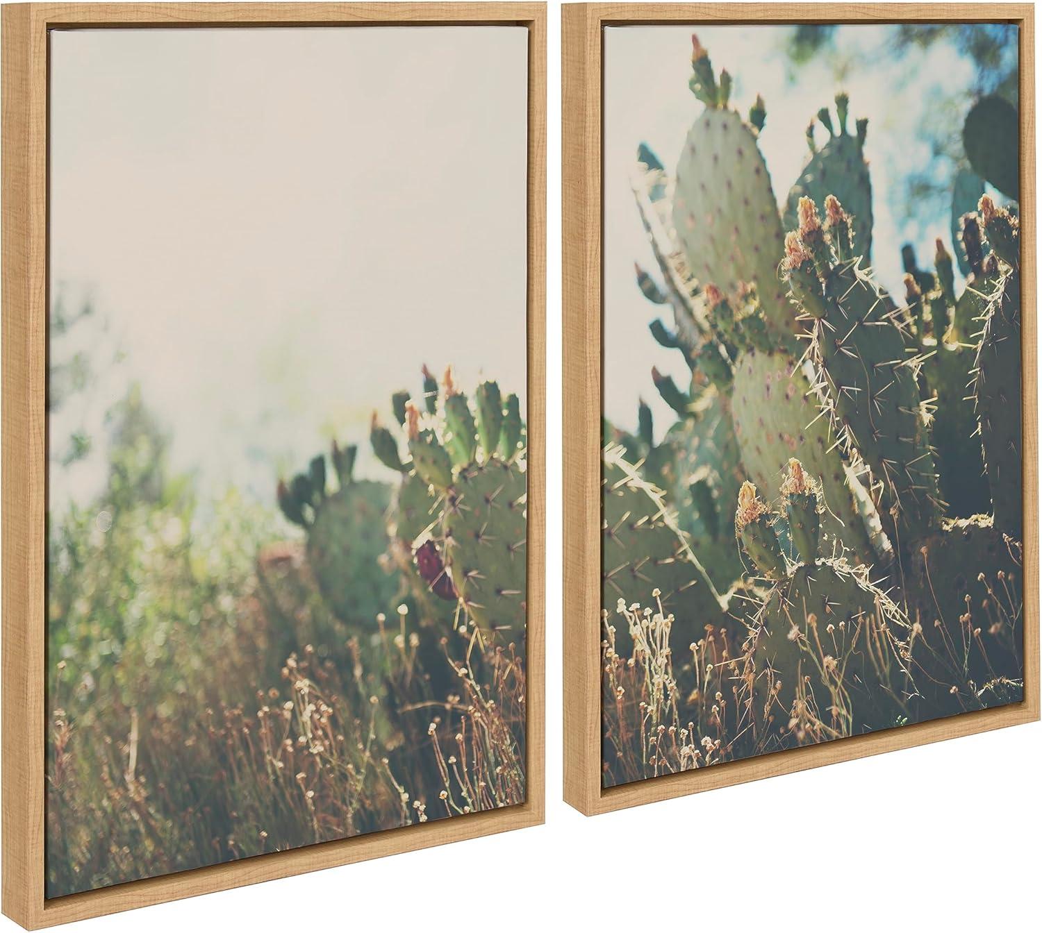 Natural Framed Desert Cactus Canvas Wall Art Set