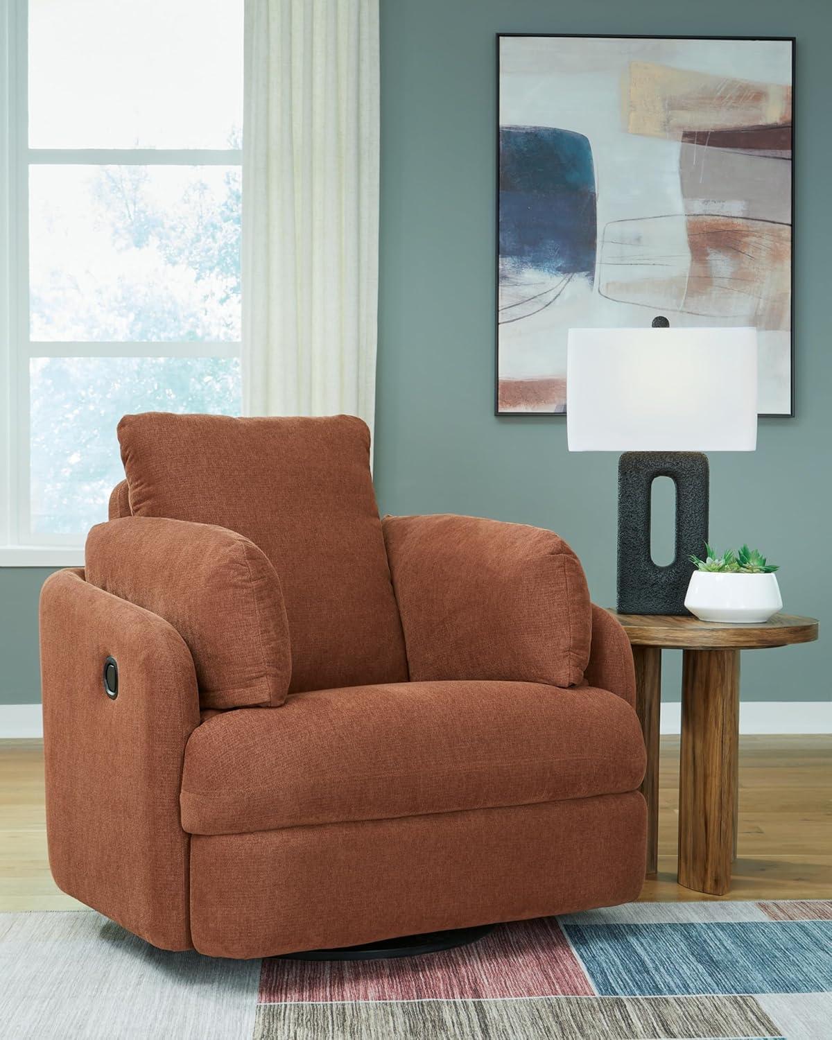 Spice Brown Swivel Recliner Armchair with Hidden Storage