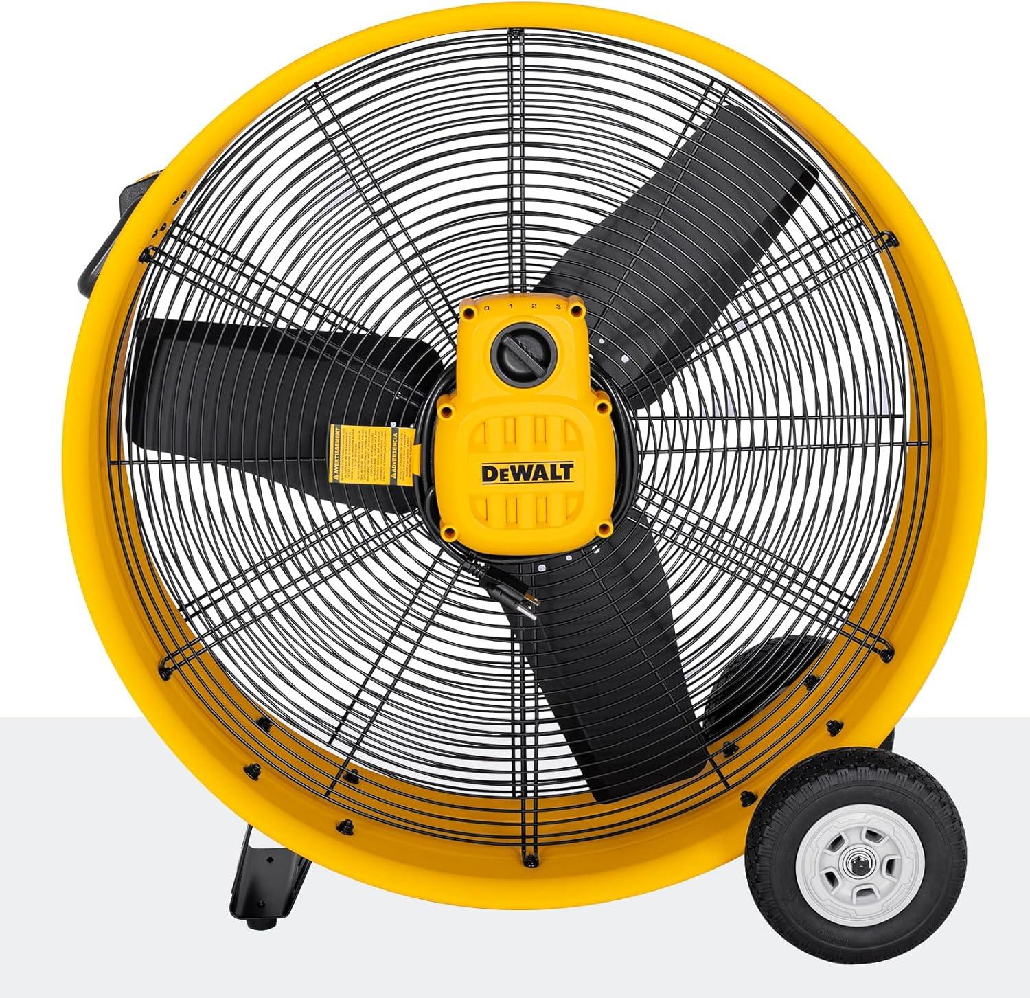 Yellow High-Velocity 30" Industrial Drum Floor Fan with Metal Blades