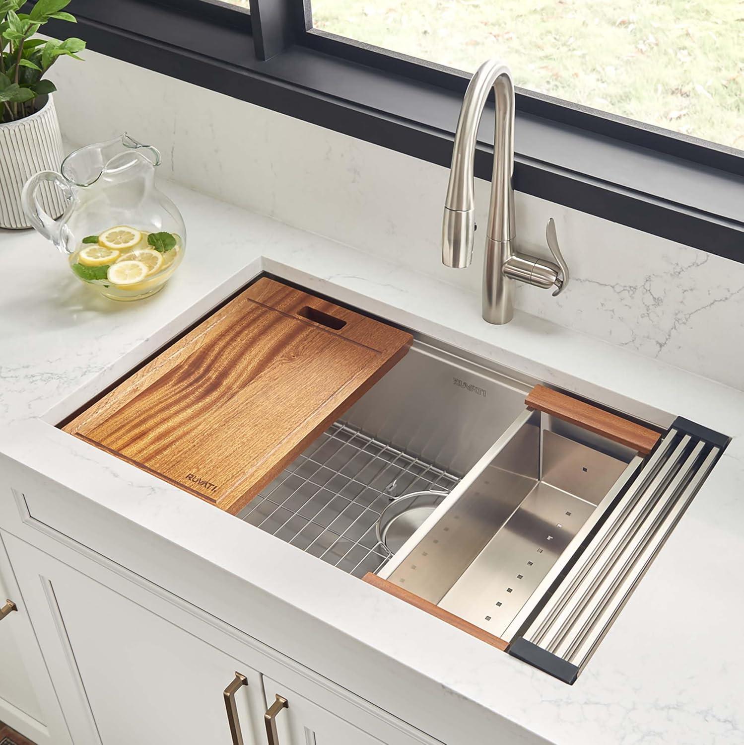 Ruvati Stainless Steel Over the Sink Colander with Wooden Handles