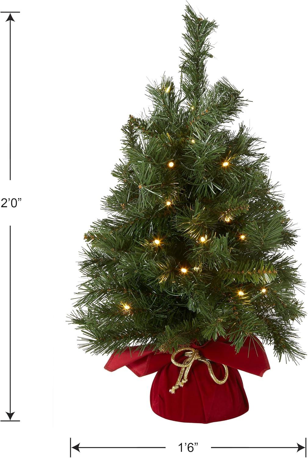 2' Prelit Majestic Spruce Artificial Christmas Tree in Burgundy Cloth Bag Warm White Lights - National Tree Company