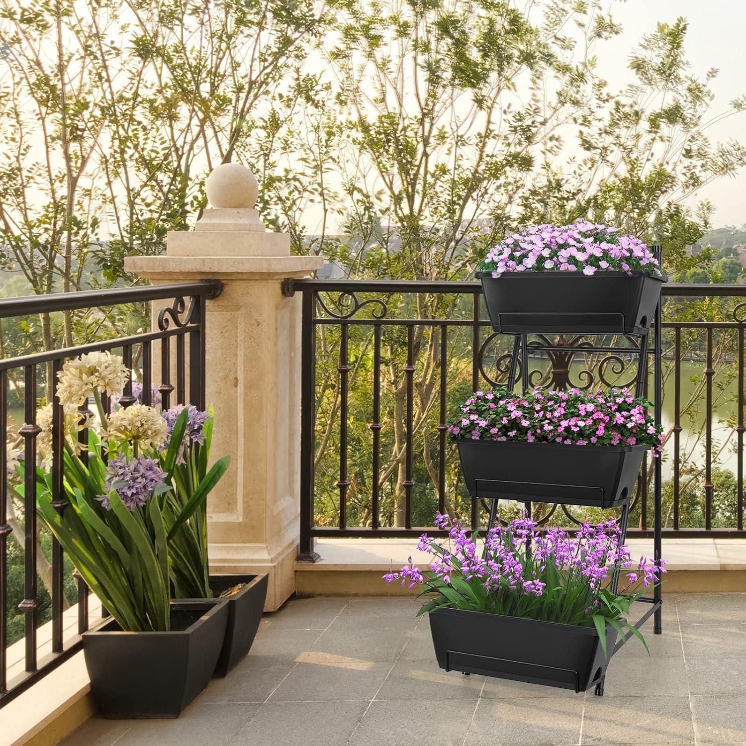 Raised Garden Bed 3 Tier Vertical Garden Planter Standing Garden Bed Planter Box Outdoor Herb Planter with Drainage Holes Removable Tray for Patio Balcony Porch Green C49