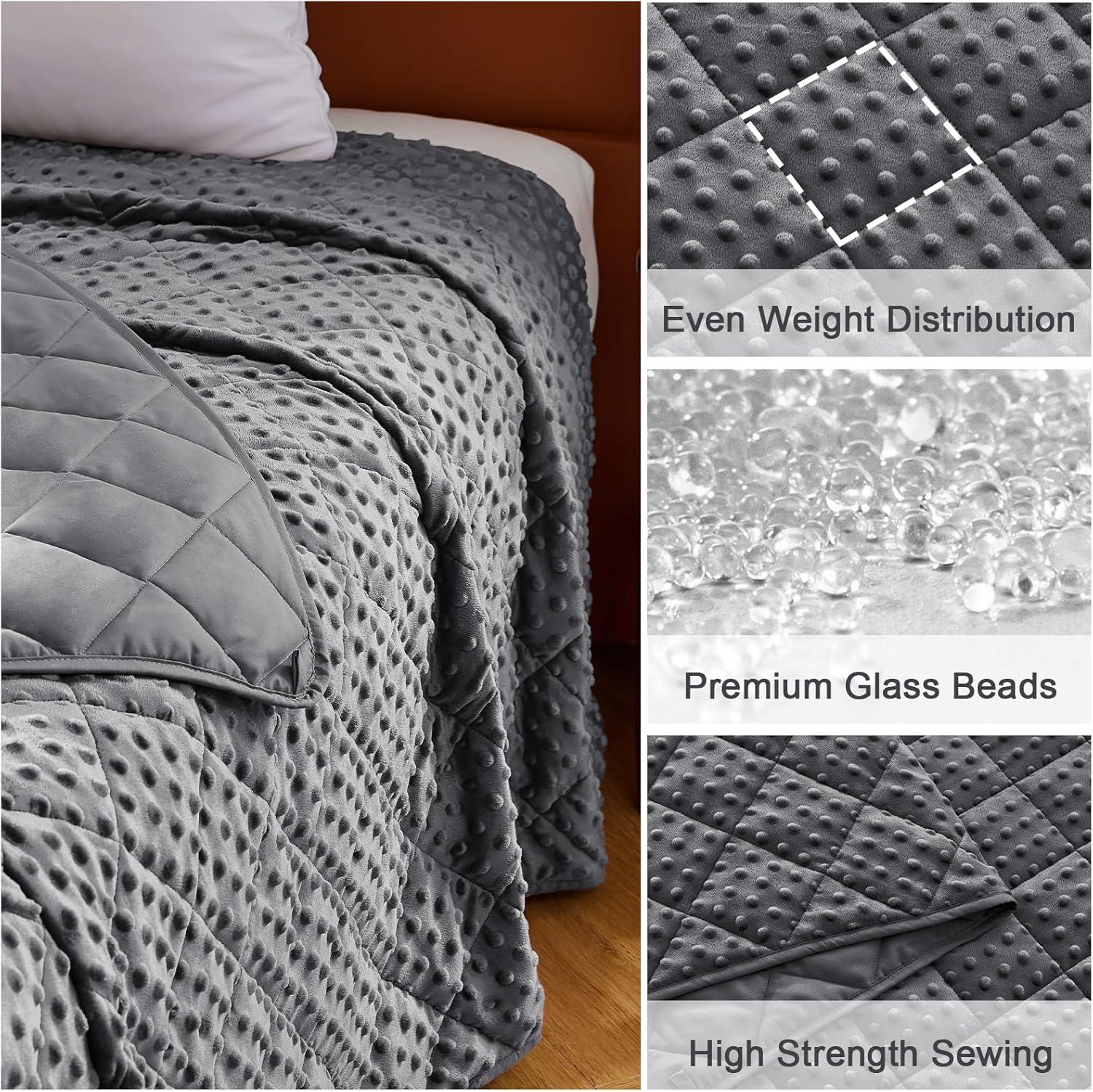 Weighted Blanket for Adults (12lbs, 48"x72" Twin Size) - Cooling Heavy Blanket for 110-130lbs with Premium Glass Beads - Soft Thick Big Blankets for All-Season Sleeping Comfort Breathable- Grey