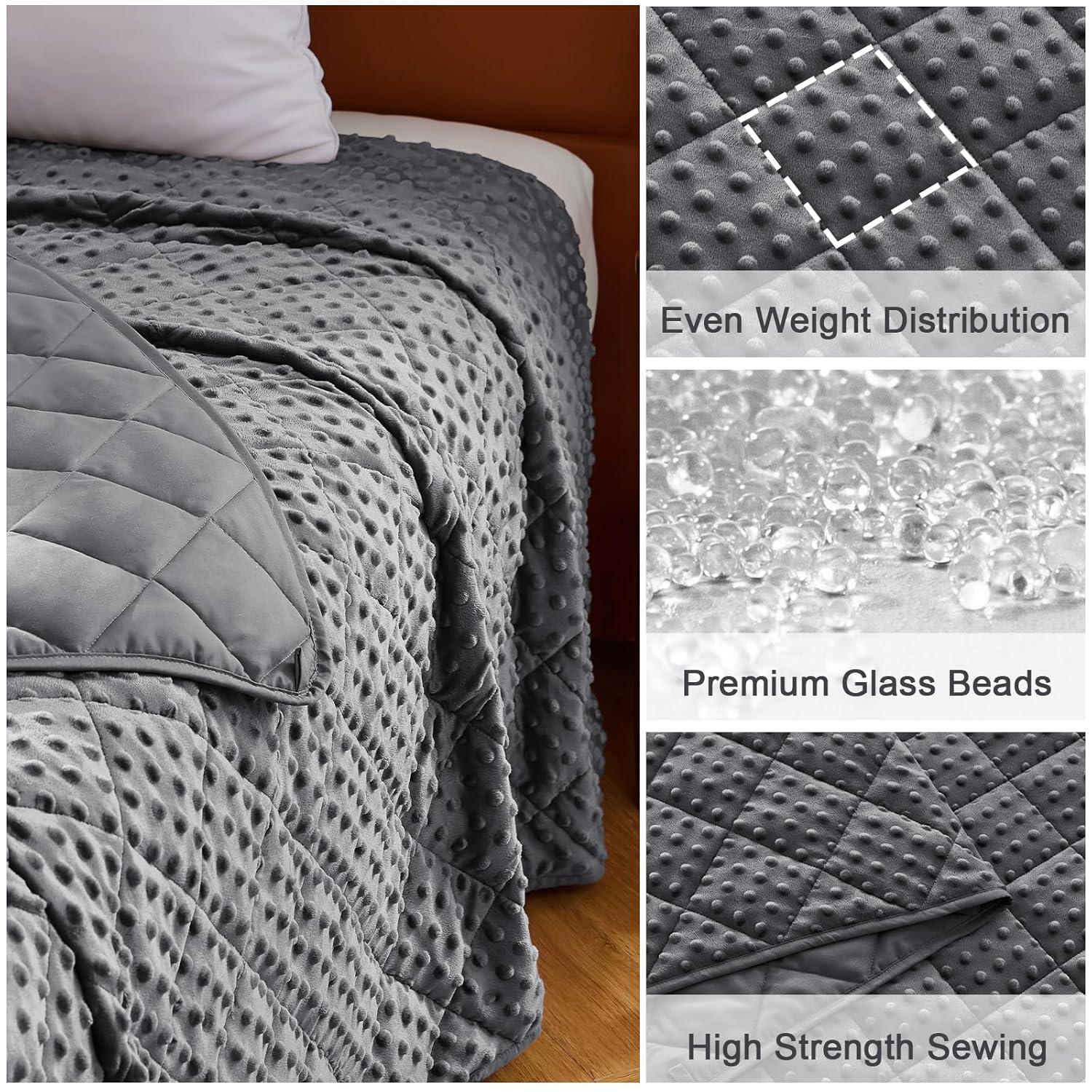Weighted Blanket for Adults (12lbs, 48"x72" Twin Size) - Cooling Heavy Blanket for 110-130lbs with Premium Glass Beads - Soft Thick Big Blankets for All-Season Sleeping Comfort Breathable- Grey