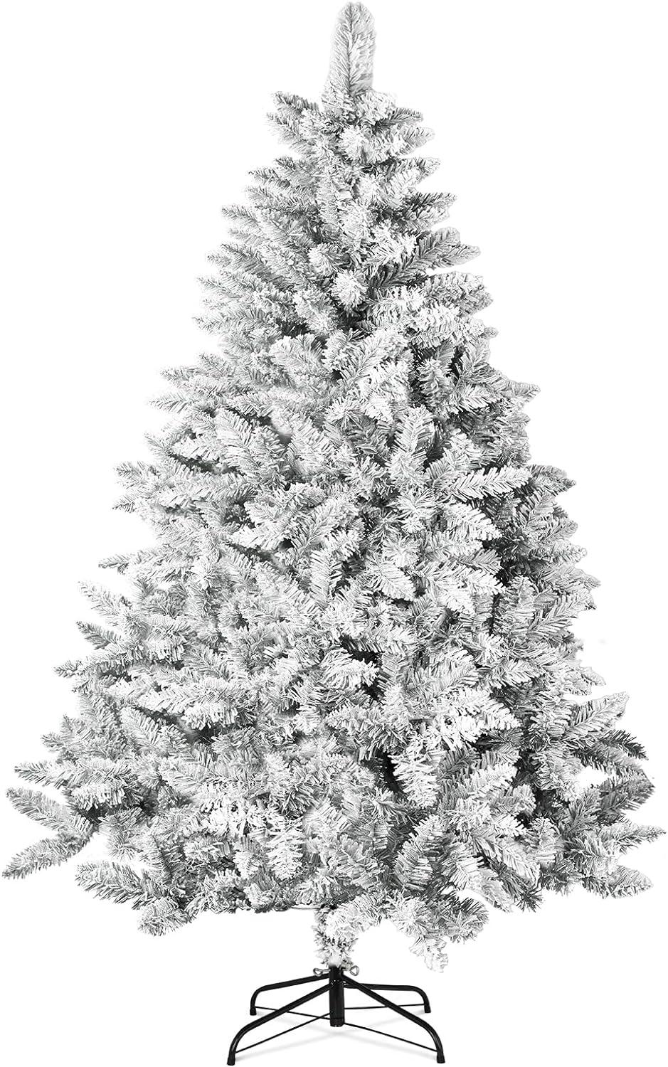 SUGIFT 6ft Snow Flocked Christmas Tree Unlit Holiday Decor