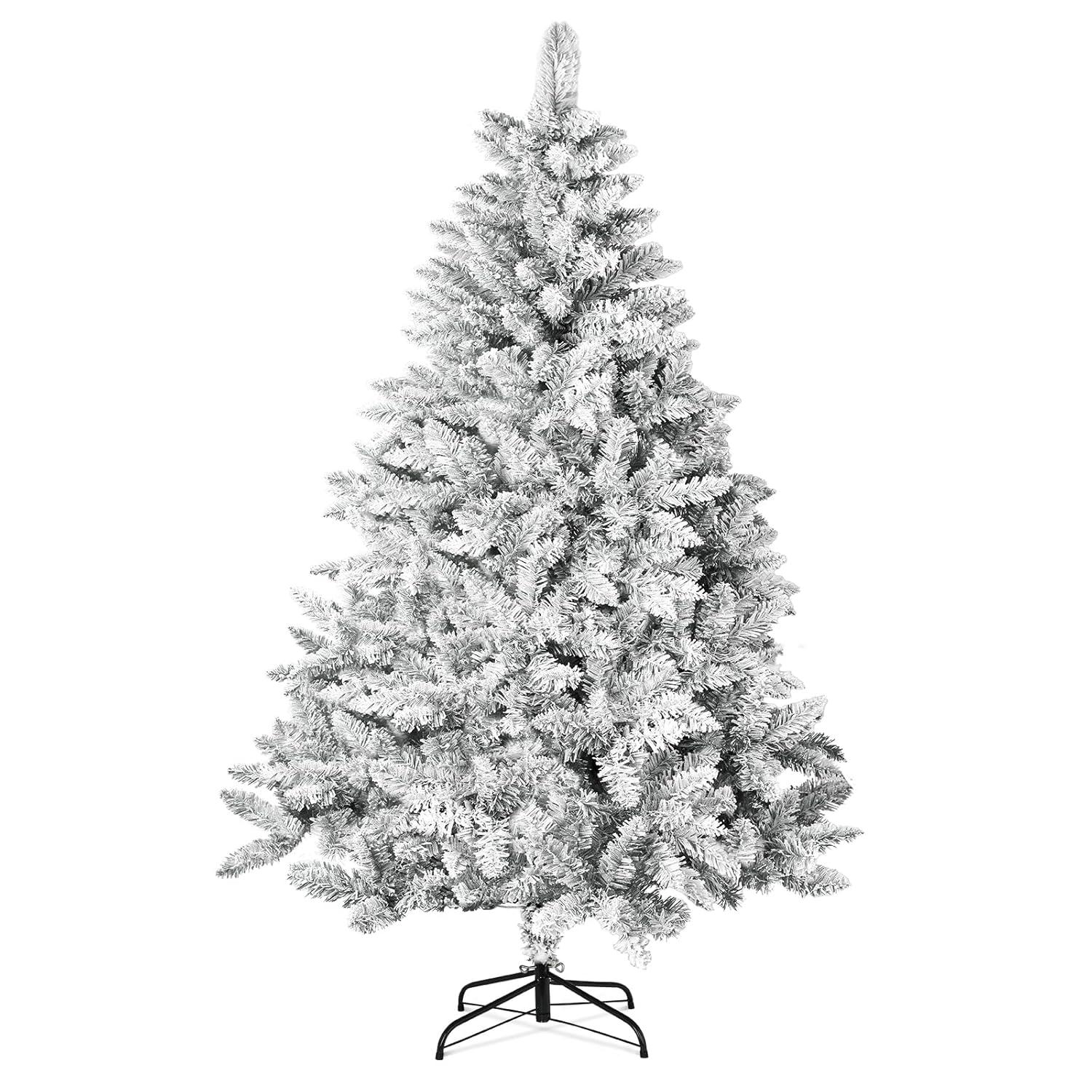 SUGIFT 6ft Snow Flocked Christmas Tree Unlit Holiday Decor