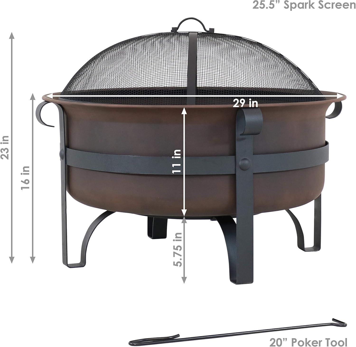 Bronze Cauldron 29-Inch Wood-Burning Fire Pit with Spark Screen