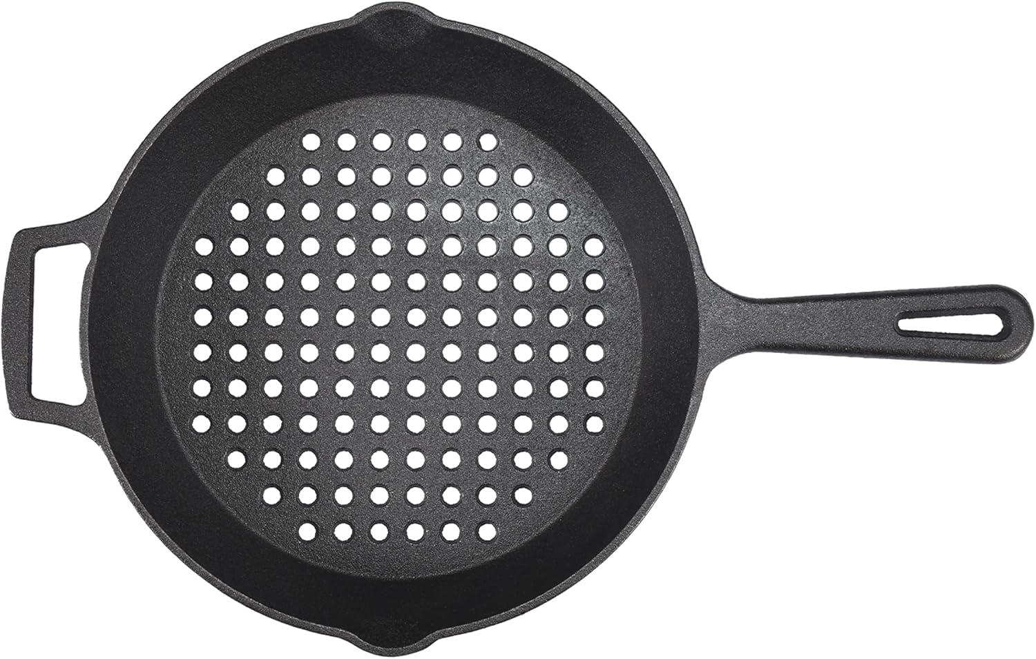 Bruntmor Enameled Cast Iron Skillet with Glass Lid | 10 Inch Deep Round Grill Pan and Frying Pan with Double Loop Handles | Black | Flat Cast Iron Skillet