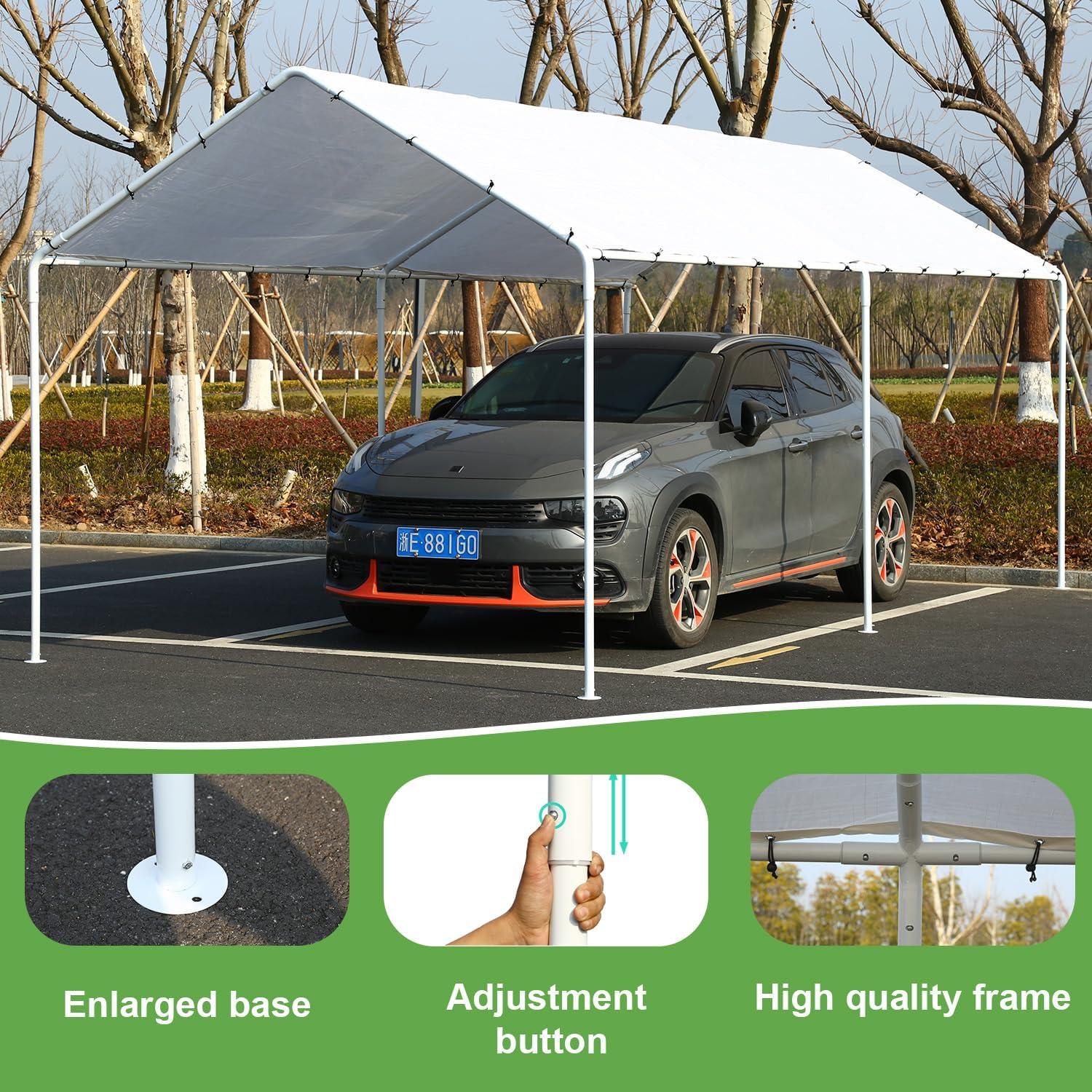 Quictent 10x20 ft Heavy Duty Carport Canopy Galvanized Car Tent Outdoor Garage Boat Shelter with Reinforced Structure, No Sidewall - White