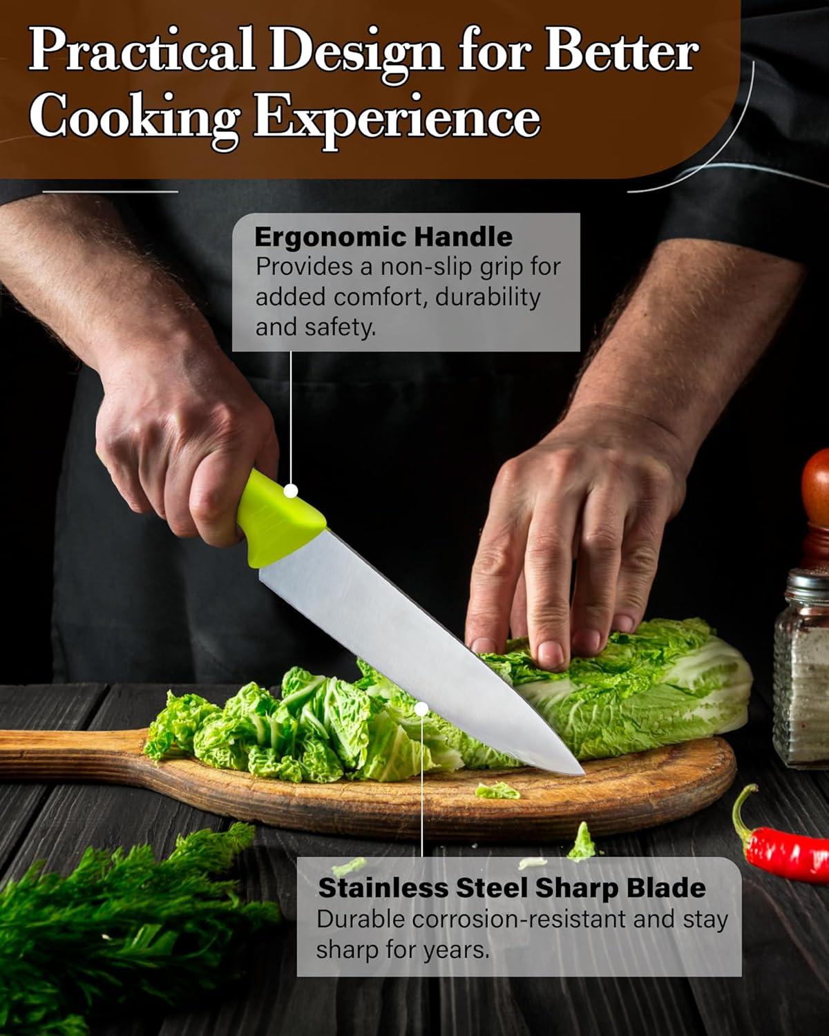 8-Inch Stainless Steel Chef's Knife with Green Handle