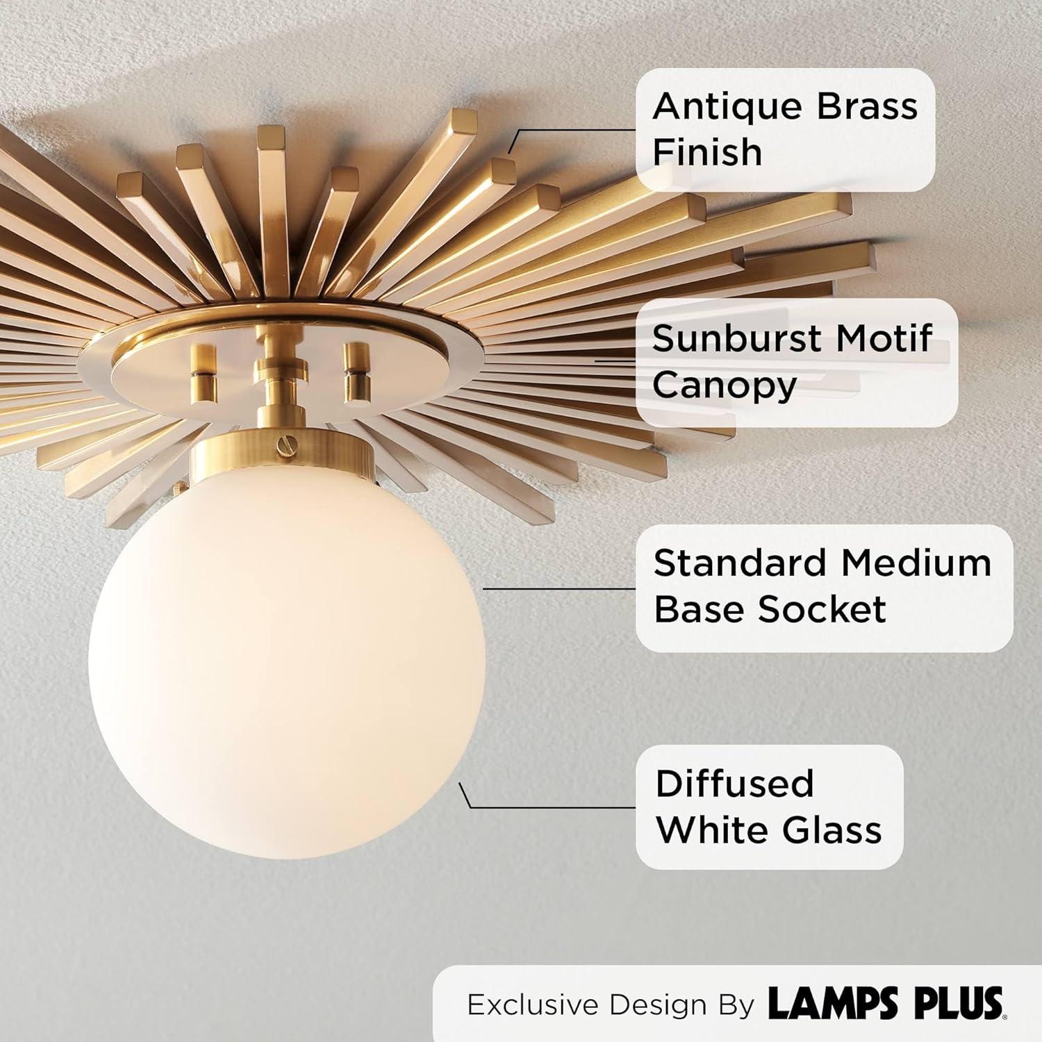 Possini Euro Design Hazel Modern Ceiling Light Semi Flush Mount Fixture 24" Wide Warm Brass White Globe Shade for Bedroom Kitchen Living Room Hallway