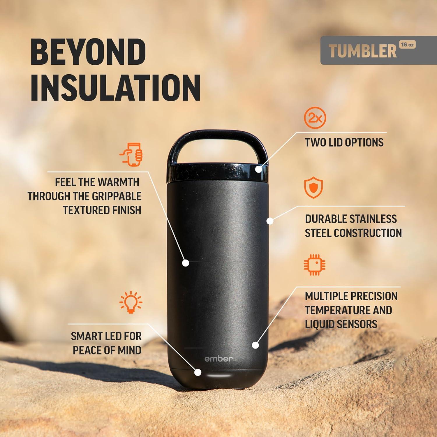 Ember 16oz Temperature Control Smart Tumbler Mug Slate Black: Stainless Steel, Hand Wash, Hot Beverages