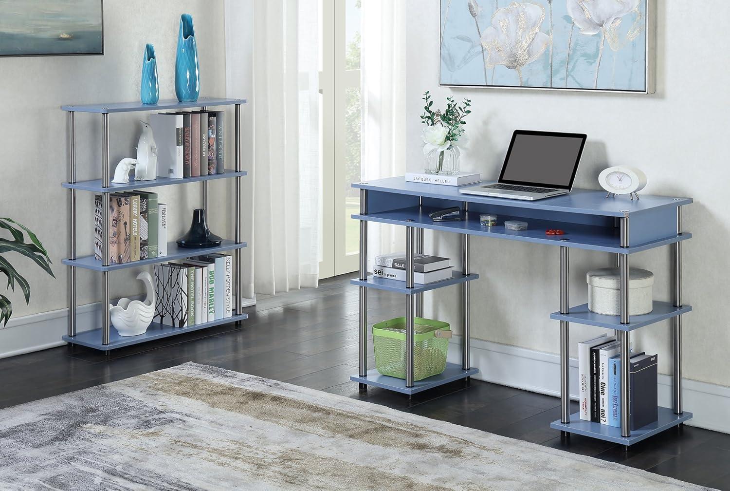 Blue Wood Desk with Drawer and Keyboard Tray, 48 in