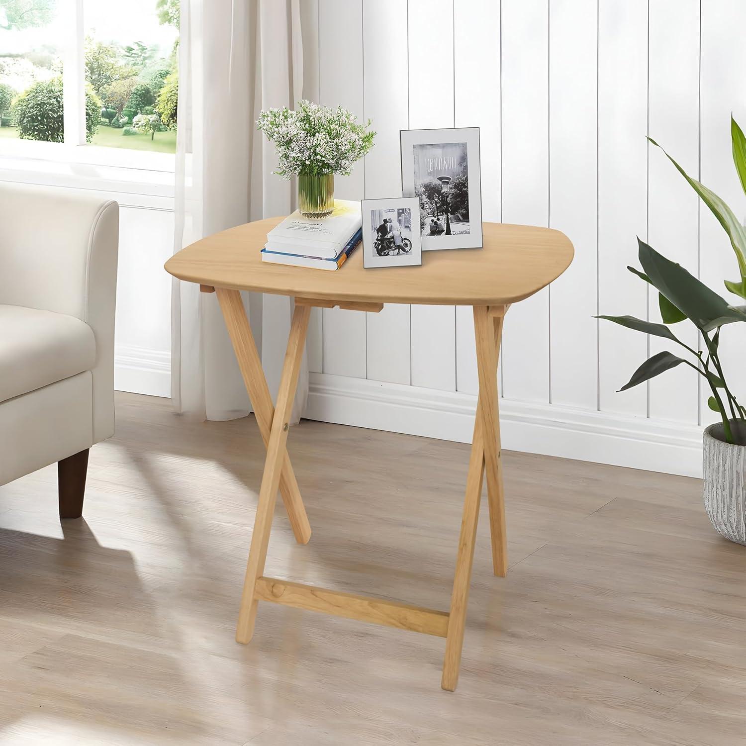 Natural Rubberwood Oversized Foldable TV Tray Table