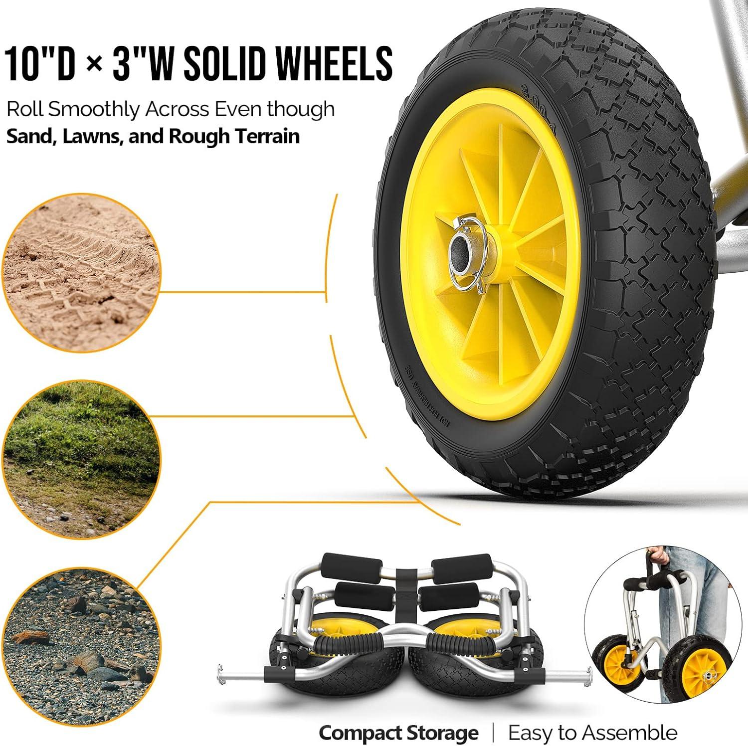 Bonnlo Kayak Car Foldable Aluminum Kayak Trailer with 10'' Solid Tires