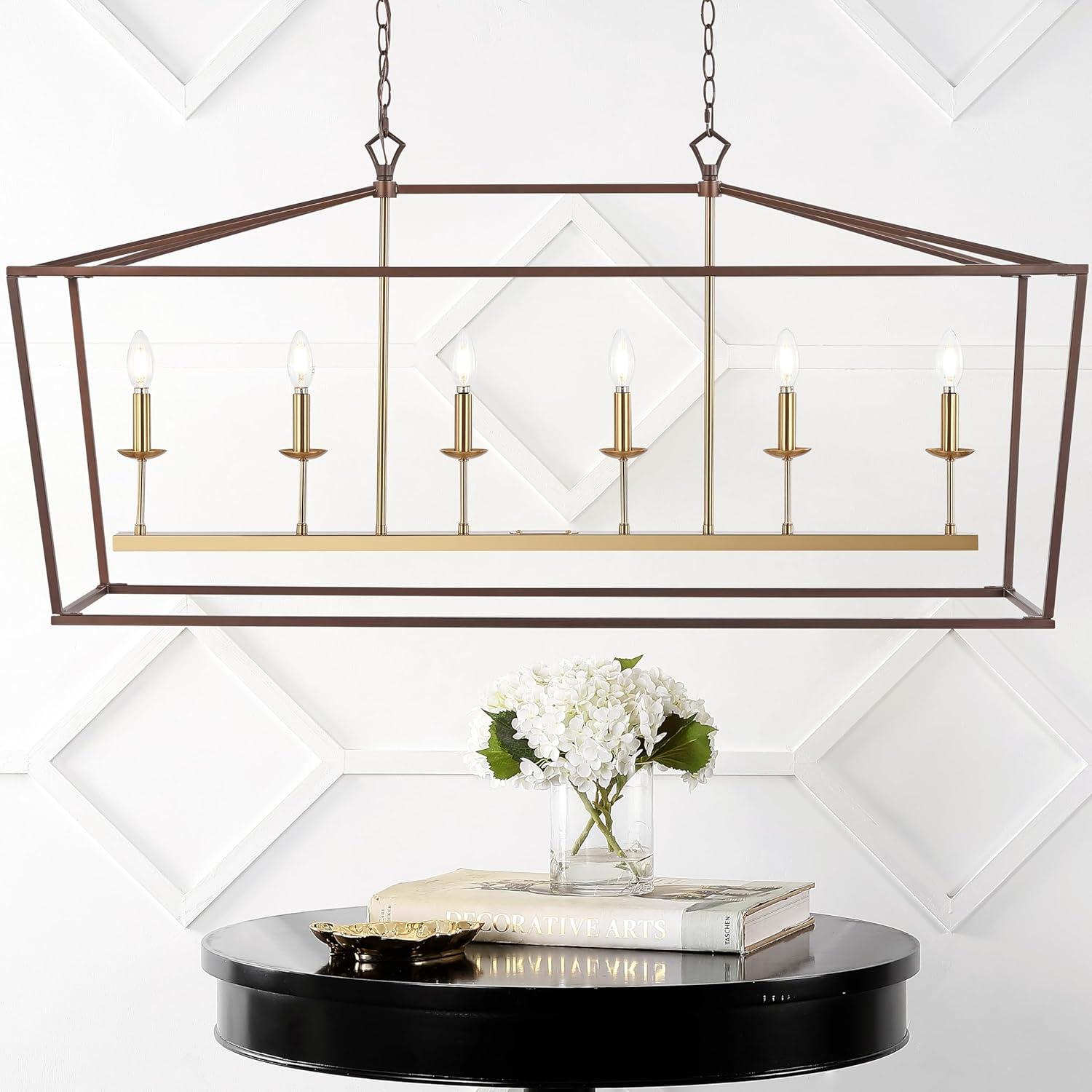 Transitional Geometric Bronze 6-Candle Pendant Light