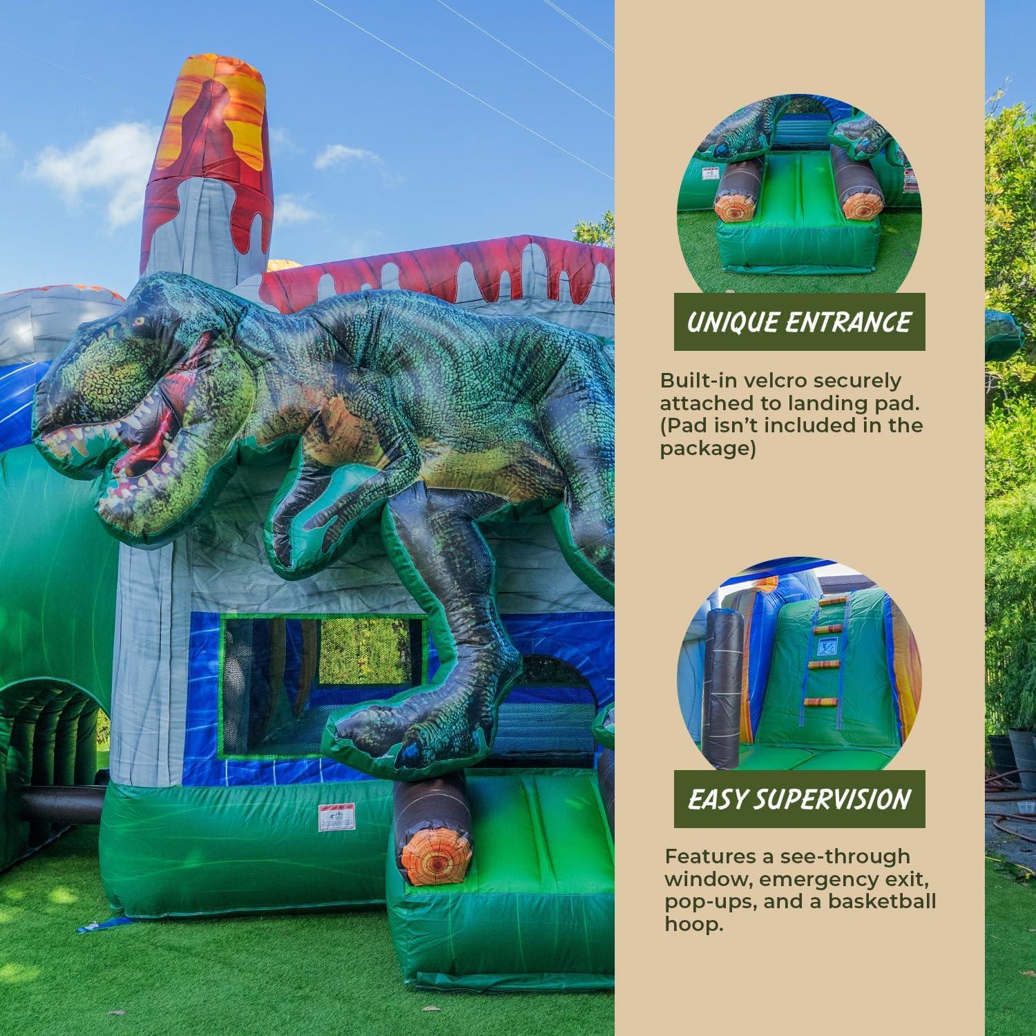 XJUMP Dinosaur Commercial Grade Bounce House Water Slide (with Pool and Blower)