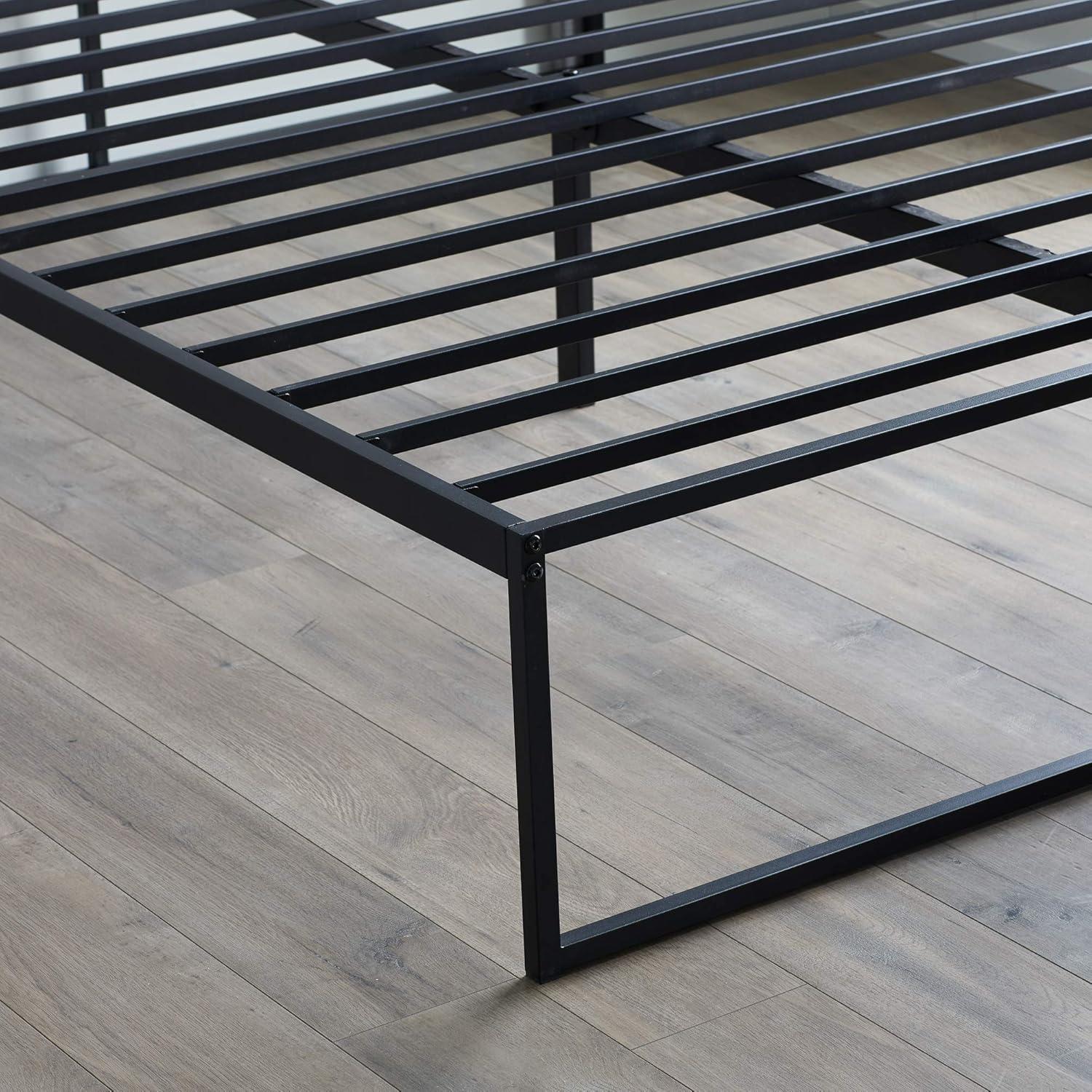 Twin Matte Black Steel Platform Bed Frame with Storage