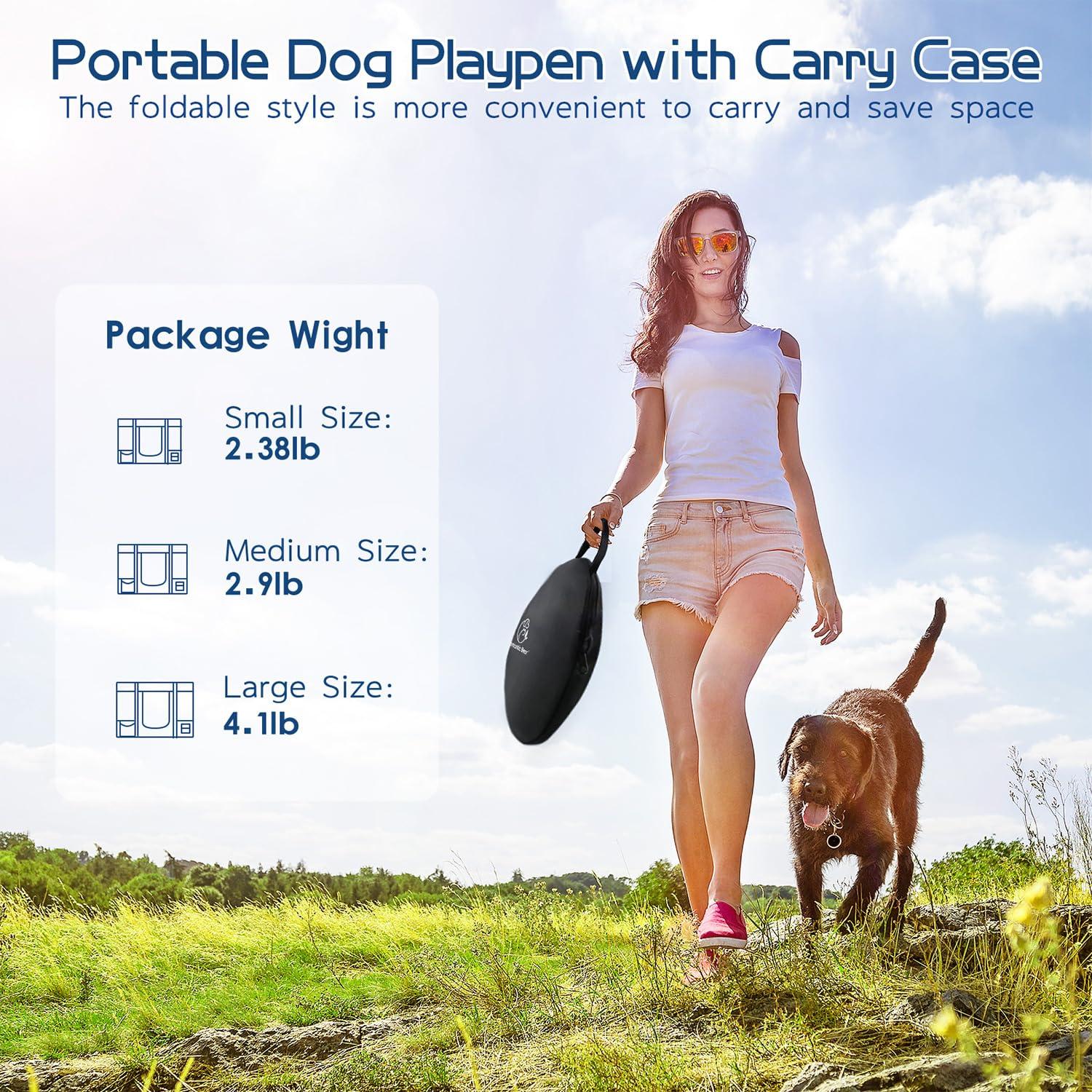 Dog Playpen,Pet Playpen,Foldable Dog Cat Playpens,Portable Exercise Kennel Tent Crate,Water-Resistant Breathable Shade Cover,Indoor OutdooCamping Travel Use for Small Animals with Carrying Case(L)