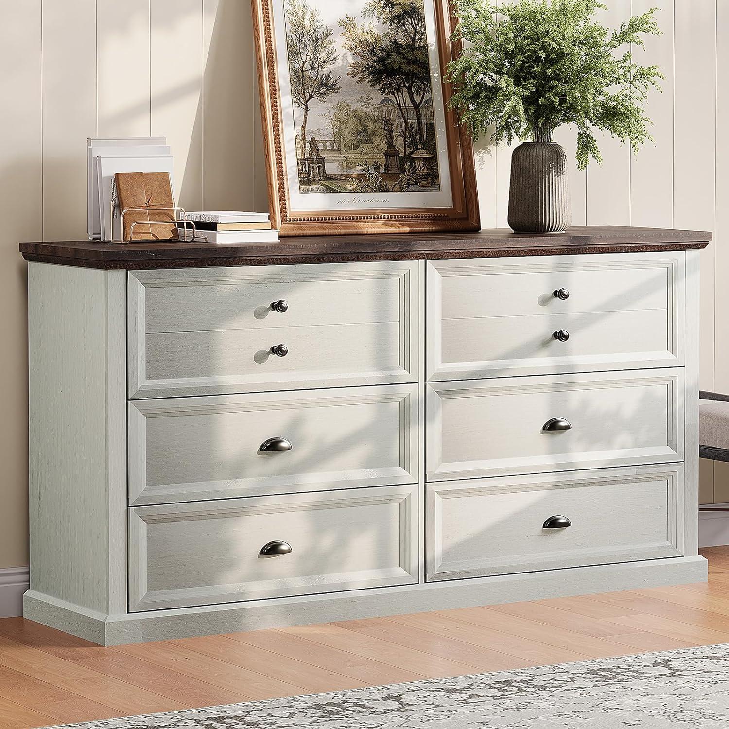 Winston Porter 58" Farmhouse 6 Drawer Dresser