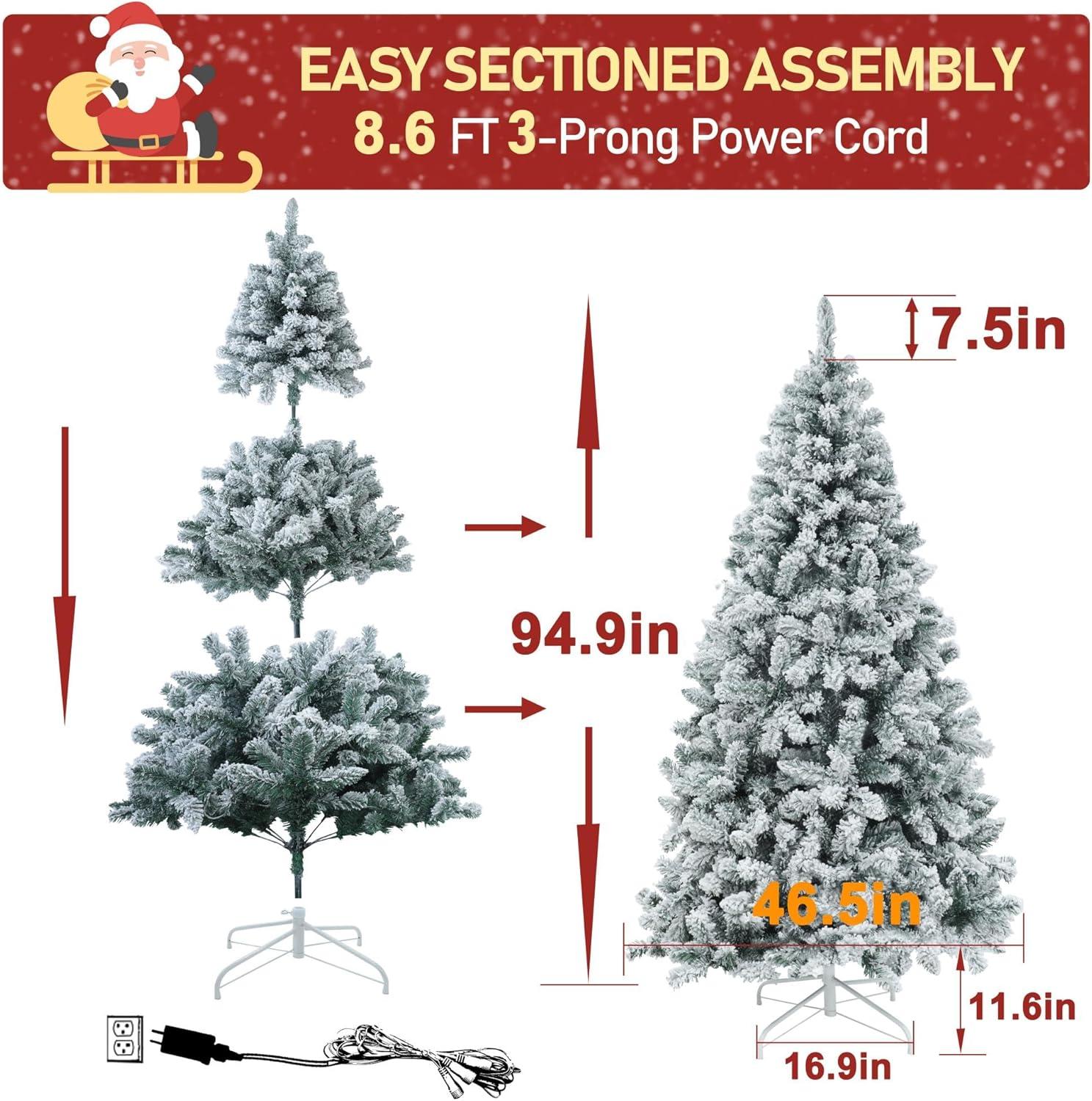 7.9 ft Snow Flocked Pre-Lit White LED Christmas Tree