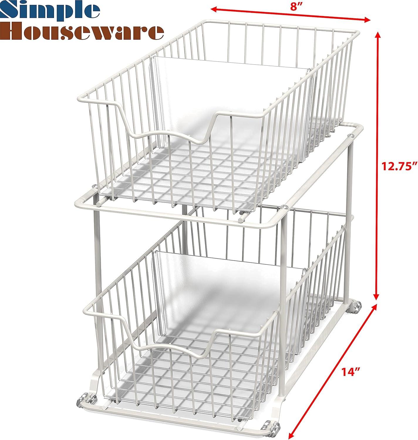 Simple Houseware 2 Tier Cabinet Wire Basket Drawer Organizer, White