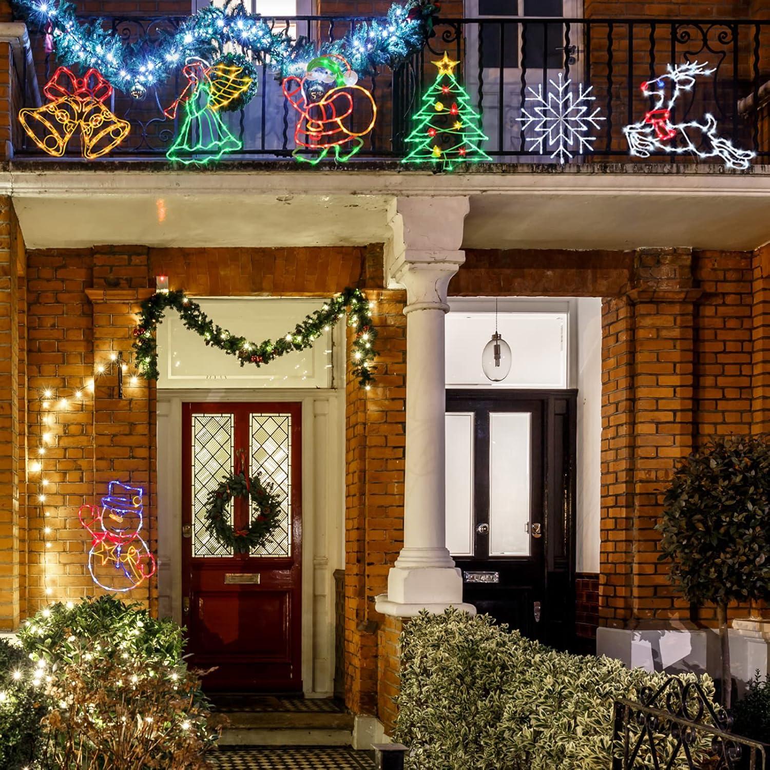 16 Inch Christmas Window Silhouette Lights Decorations, 4 Pack Waterproof Window Hanging Lights Elk, Christmas Tree, Santa Claus, Wreaths for Party, Home Indoor Outdoor Wall - 200 Mini Bulbs