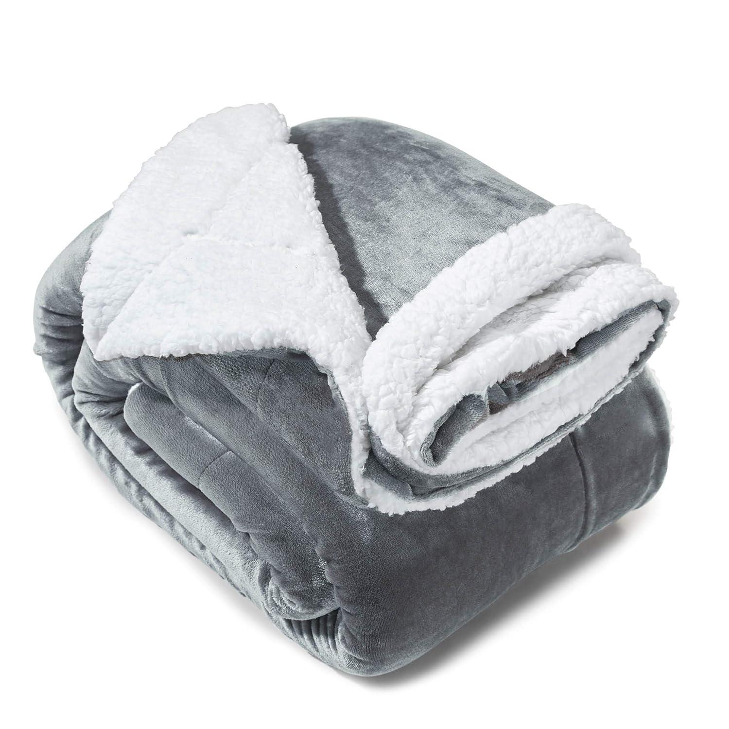 Genteele Sherpa Throw Blanket 50 x 60 inches Gray/White