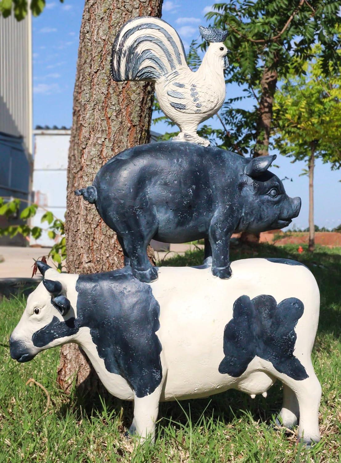 Pacific Giftware American Art Animal Farm Barnyard Stacked Animal Resin Figurine Statue (Cow/Pig/Chicken)