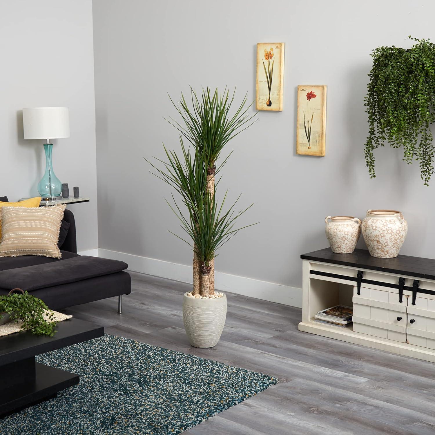 Nearly Natural 64-in Yucca Artificial Tree in Sand Colored Planter