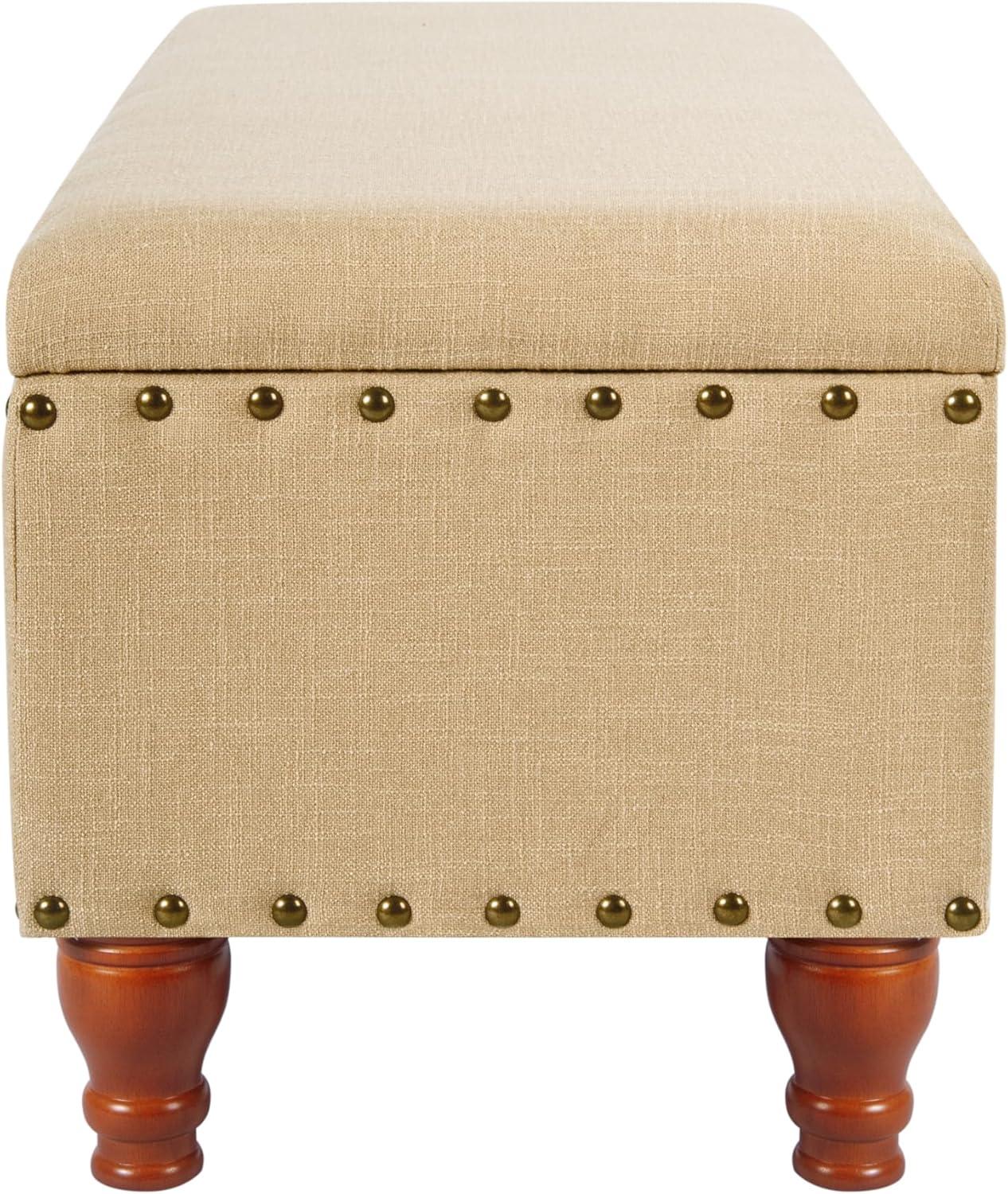Large Storage Bench with Nailhead Tan - HomePop: Upholstered, Wood Legs, Hinged Lid
