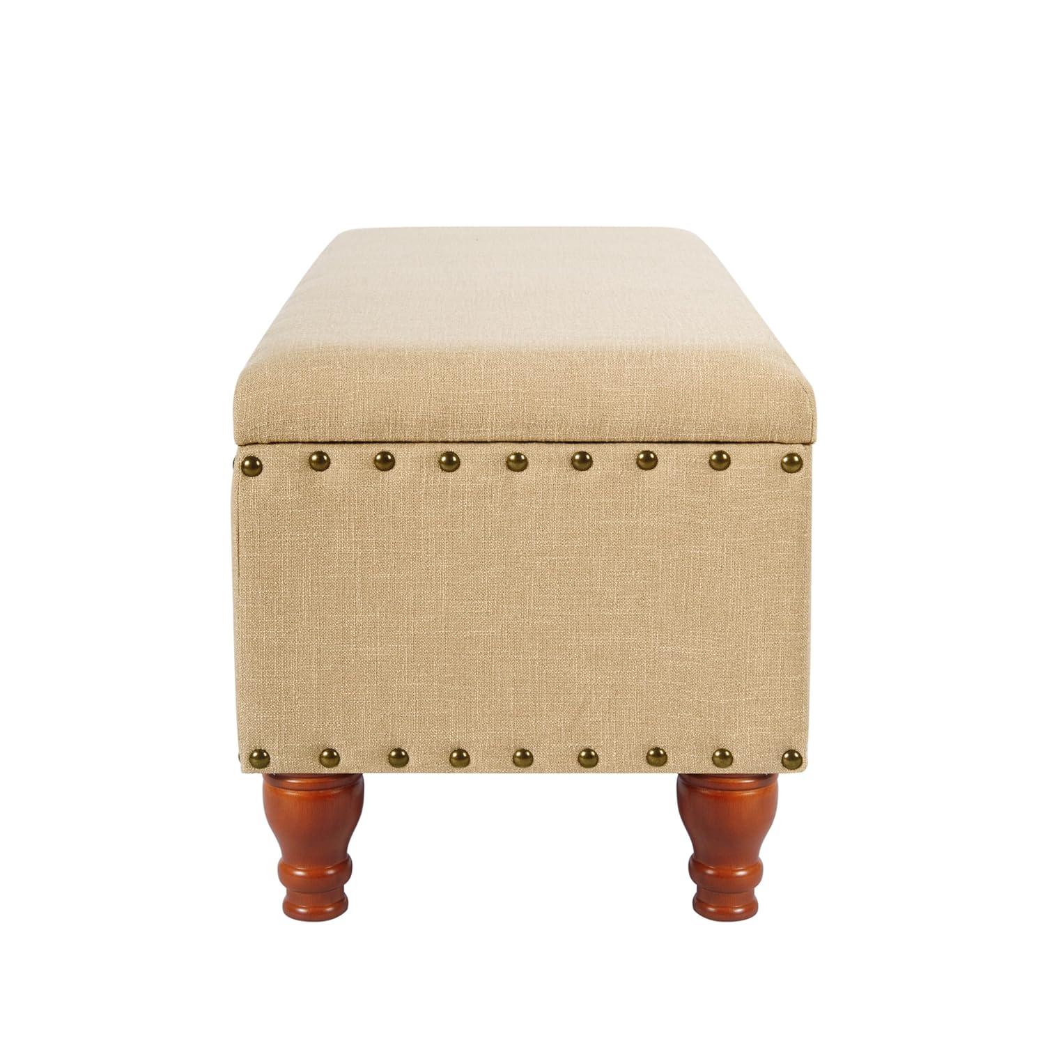 Large Storage Bench with Nailhead Tan - HomePop: Upholstered, Wood Legs, Hinged Lid