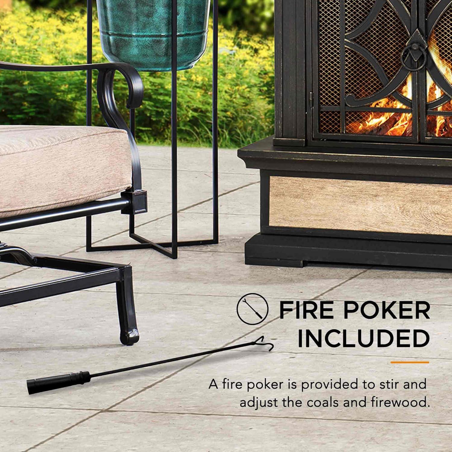 SUNJOY Outdoor 57 inch Steel Wood Burning Fireplace with Fire Poker and Rain Cover