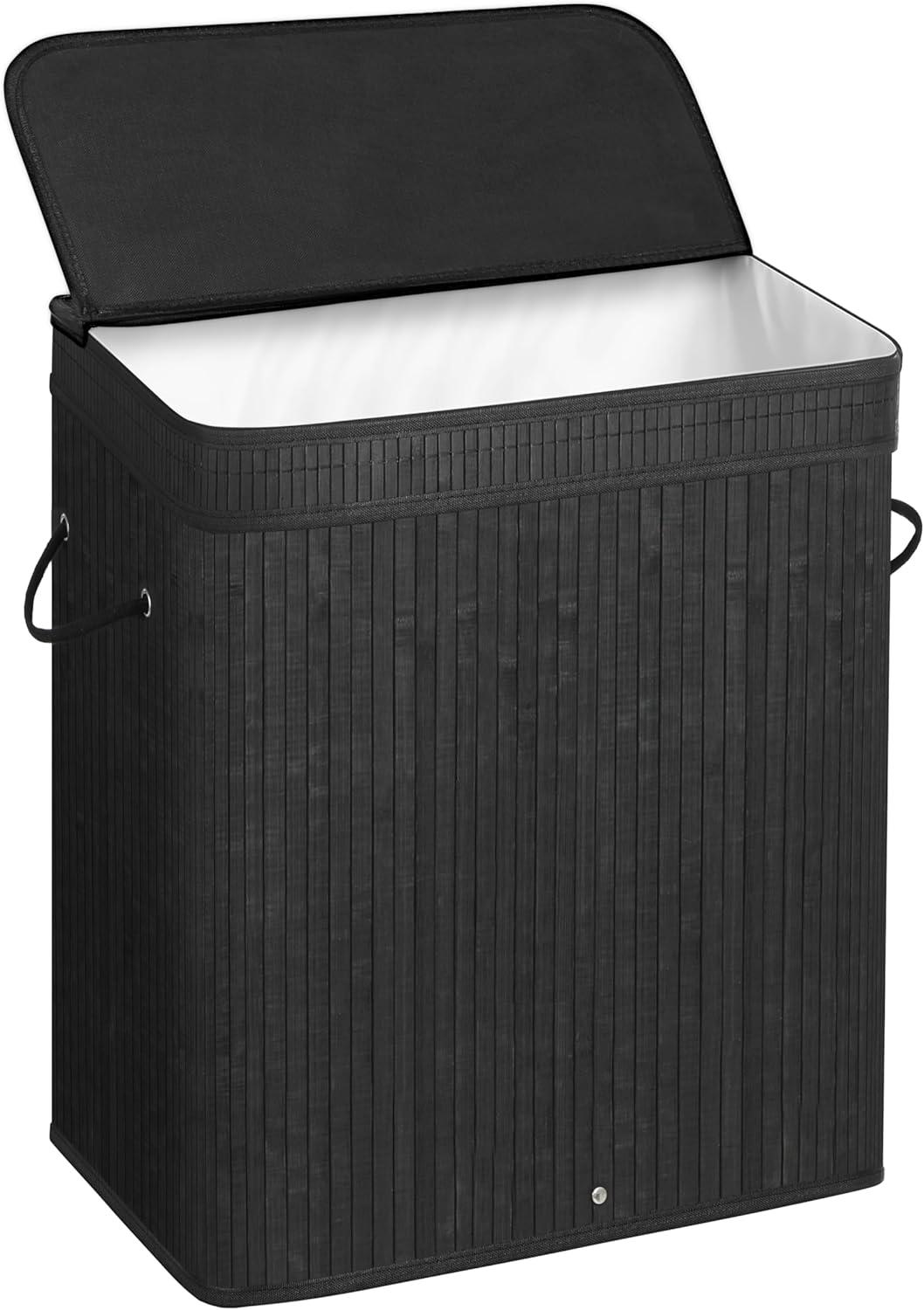 SONGMICS Laundry Hamper with Lid Bamboo Laundry Basket with Liner Bag