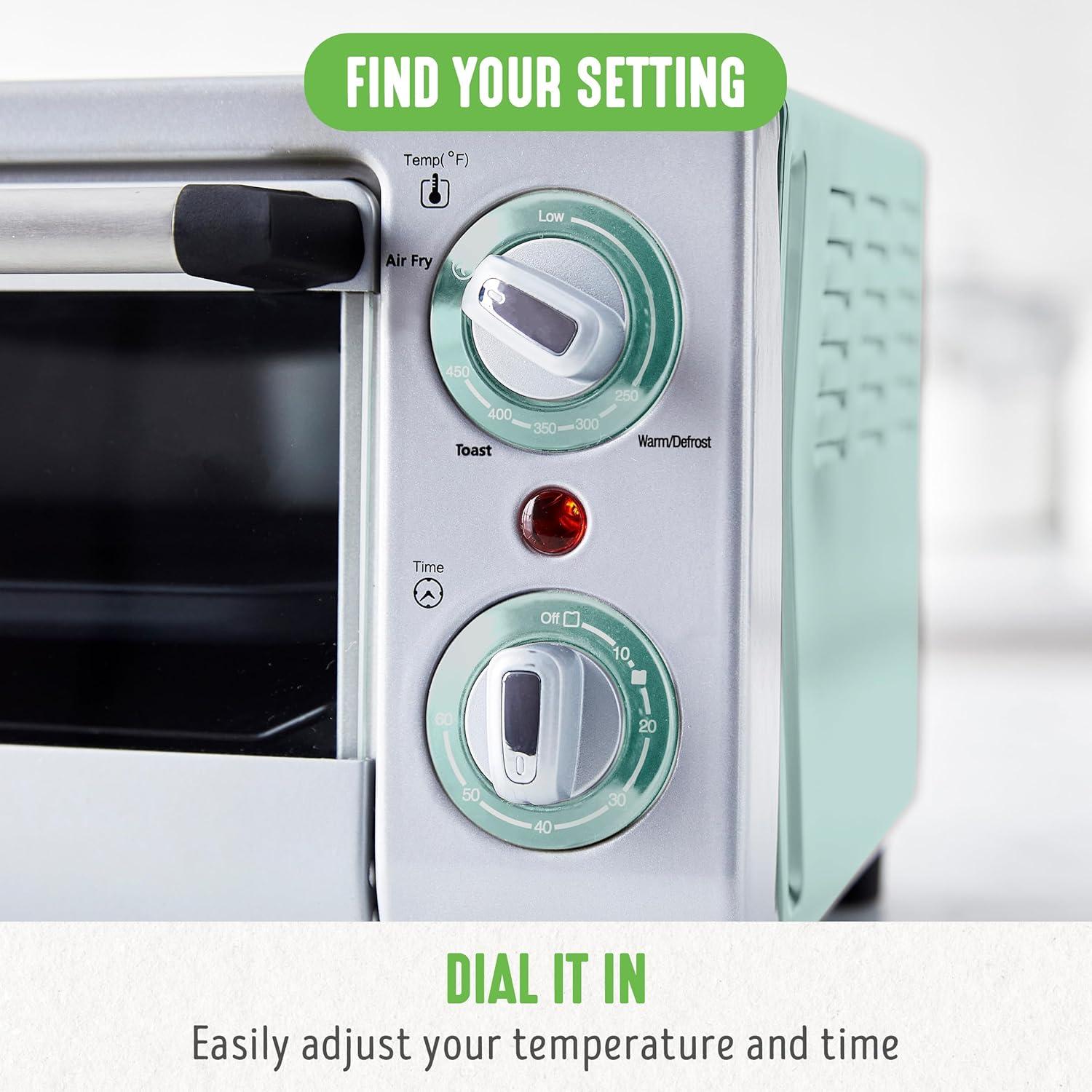 Turquoise 4-Slice Air Fryer Toaster Oven with Broiler