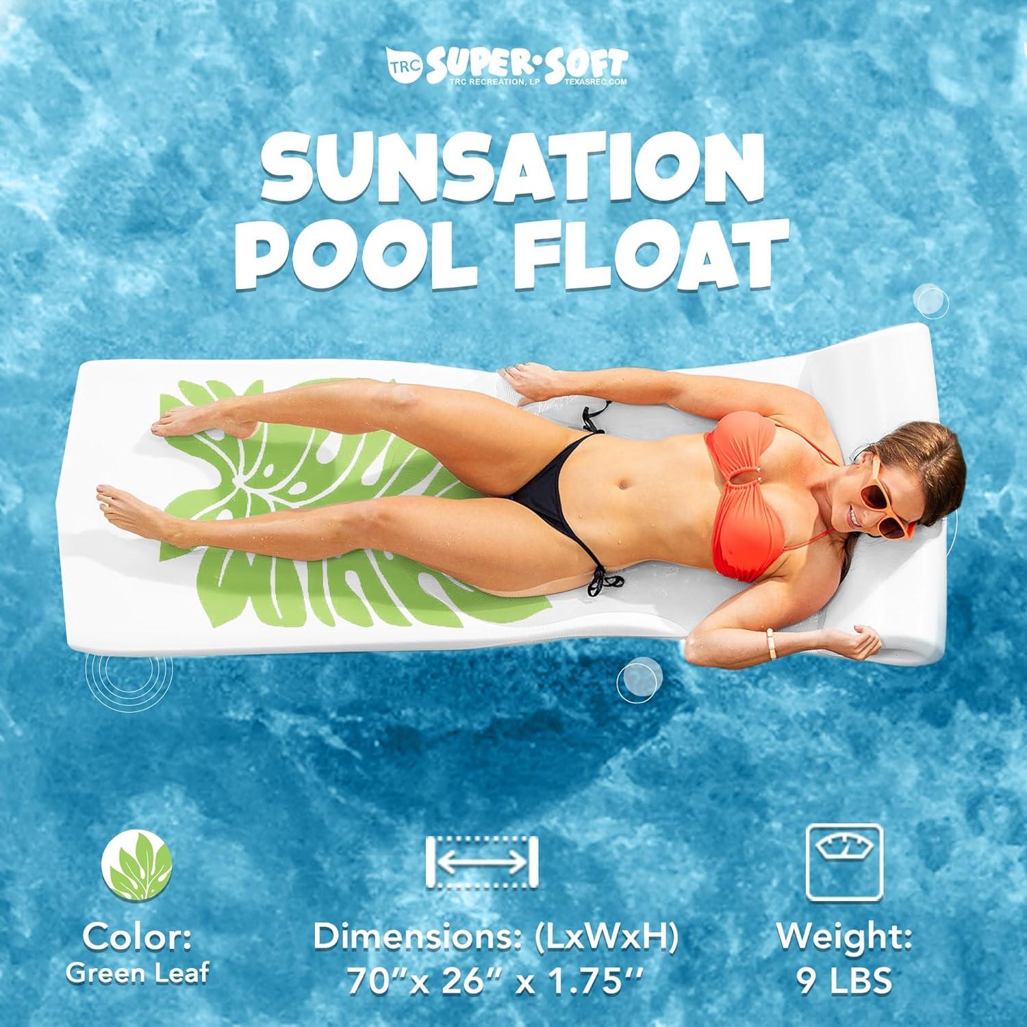 TRC Recreation Sunsation 1.75" Thick Foam Pool Float Lounger w/ Headrest for Lounging & Sunbathing in Swimming Pools, Beaches & Lakes, 70" x 26"