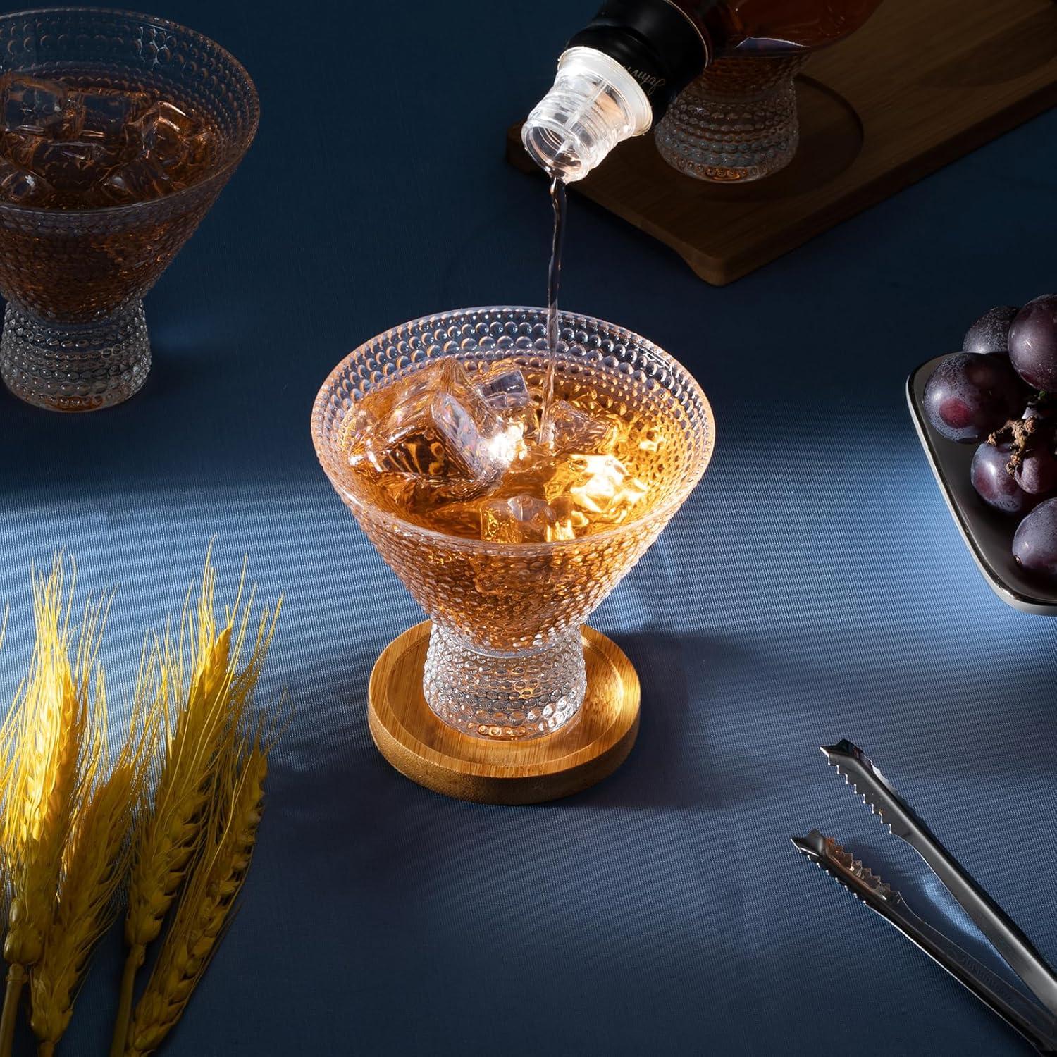 Stemless Vintage Martini Glasses 8Oz Set Of 6 Cute Vintage Cocktail Cups With Hobnail Design, Stemless Margarita And Champagne Glasses For Parties, Home Entertaining, Bar Gifts, Clear