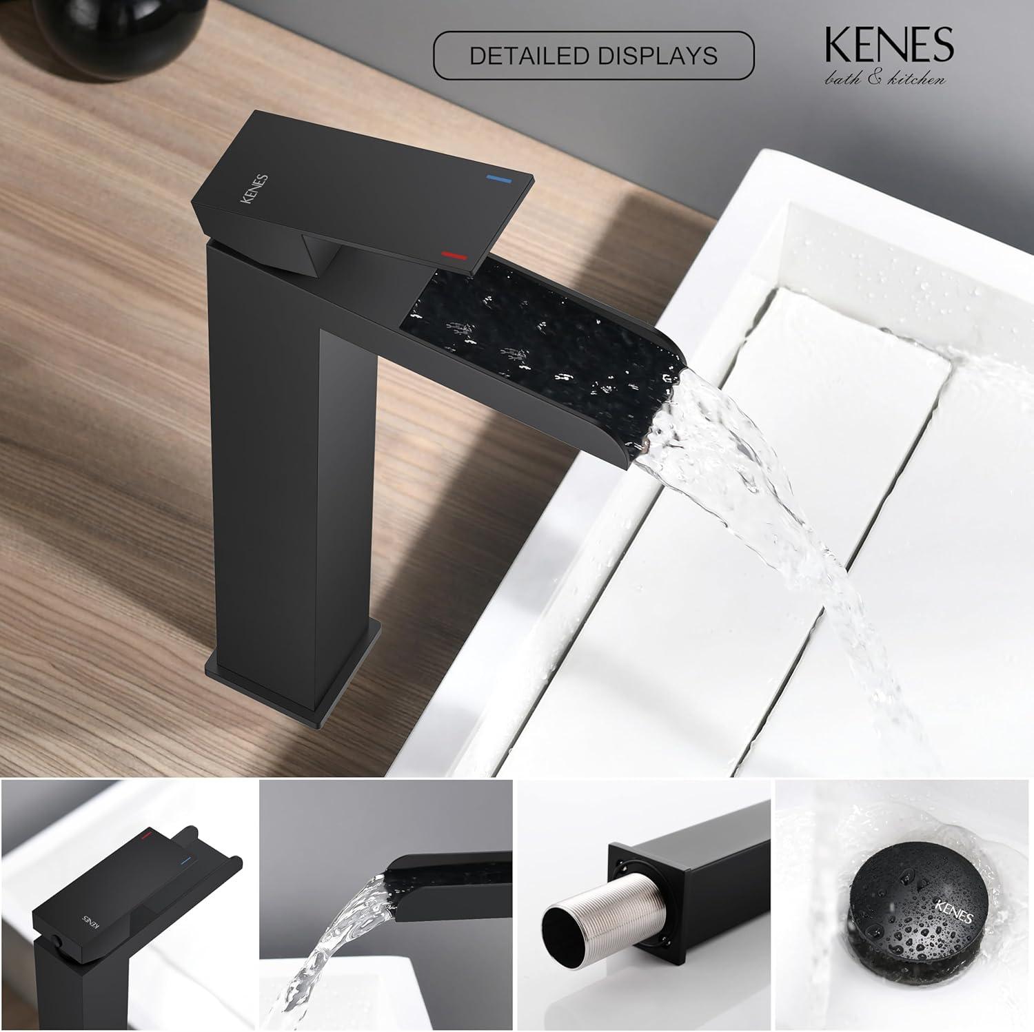 Matte Black Stainless Steel Tall Waterfall Bathroom Faucet