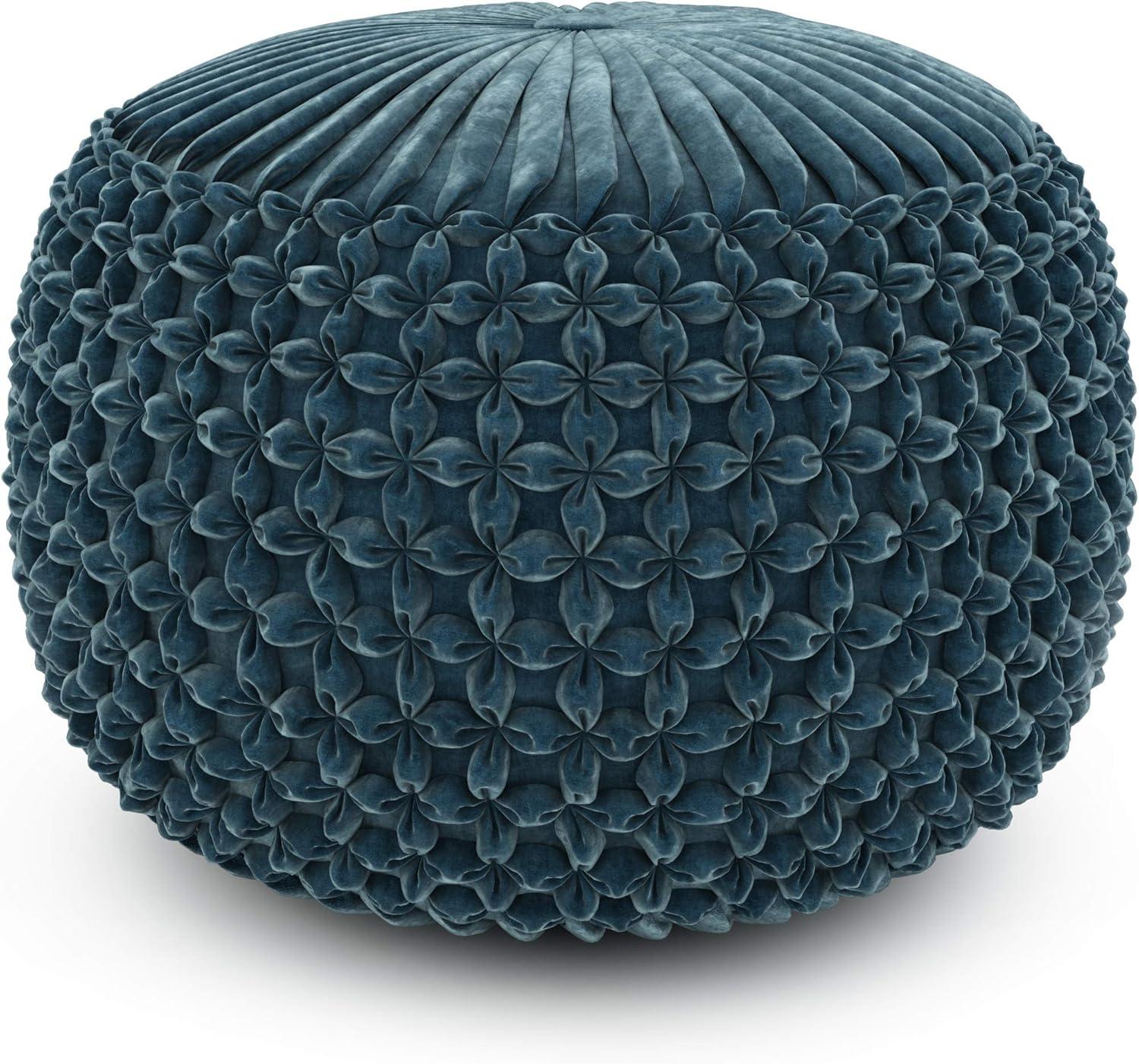 Teal Velvet Tufted Round Pouf Ottoman