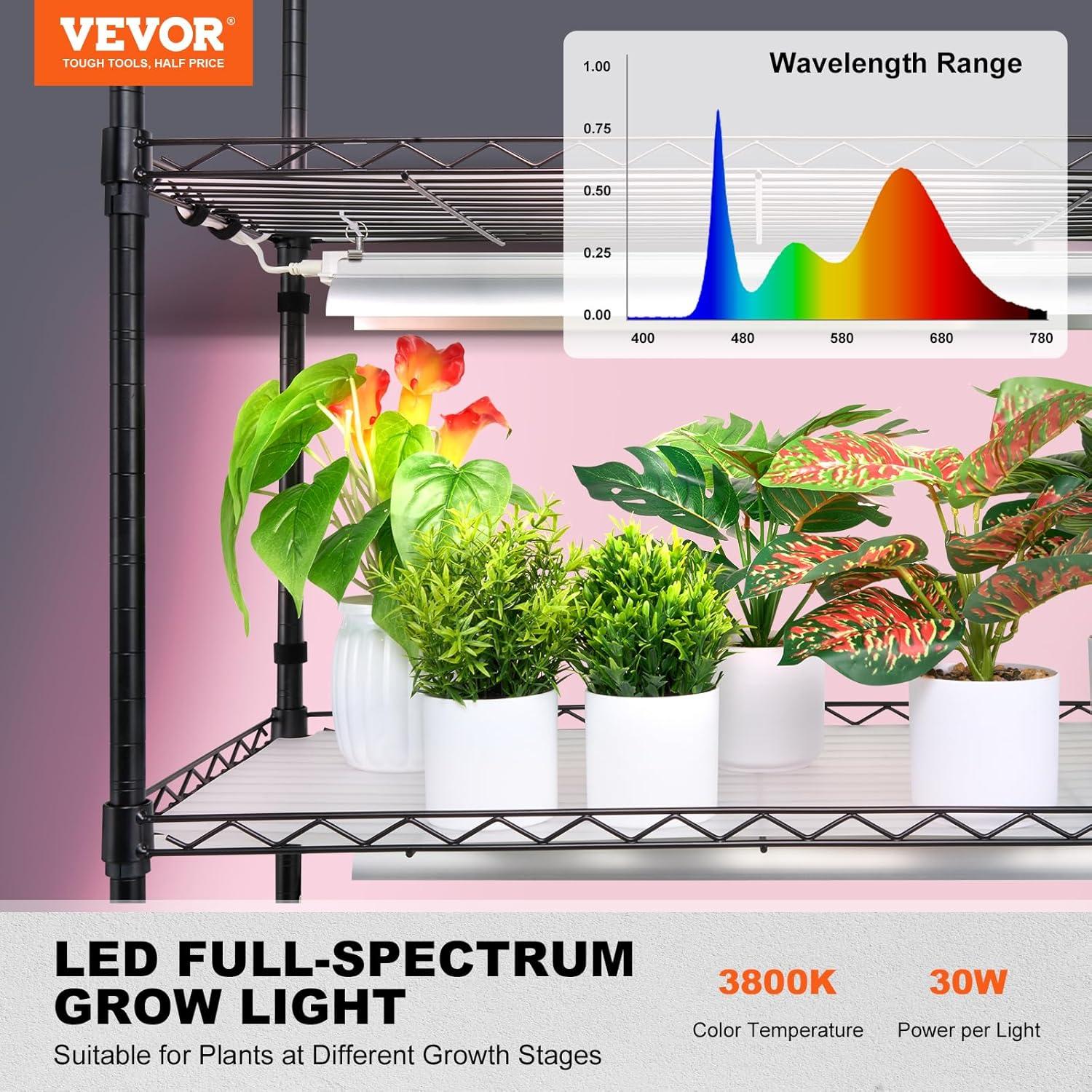 Black Steel 6-Tier Plant Shelf with LED Grow Lights