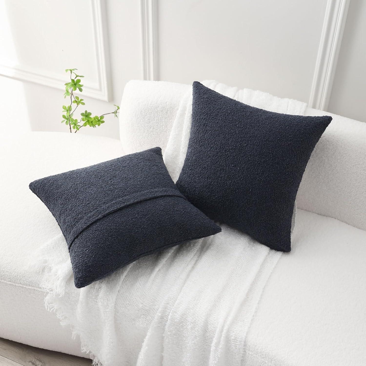 MIULEE Navy Blue Couch Pillow Covers 18x18 Inch, Set of 2 Soft Chenille Decorative Square Throw Pillow Covers Farmhouse for Sofa Living Room Bed