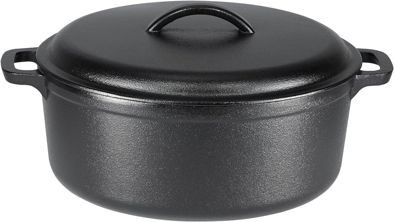 Black 7-Quart Cast Iron Round Dutch Oven with Lid