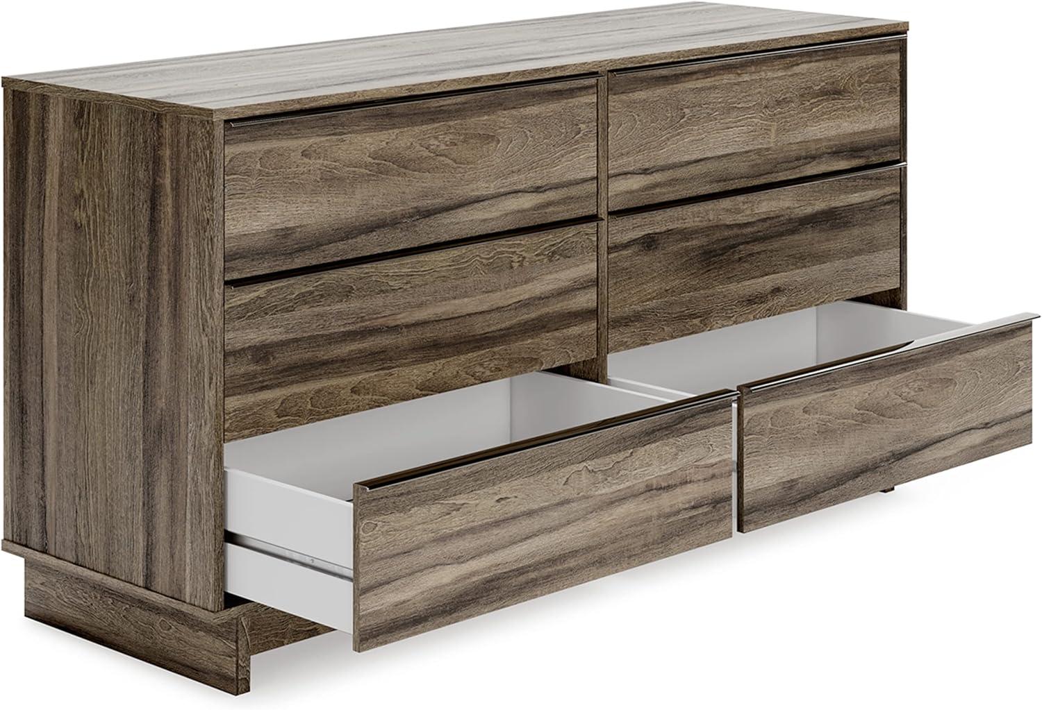 Transitional Weathered Brown 6-Drawer Dresser with Champagne Handles