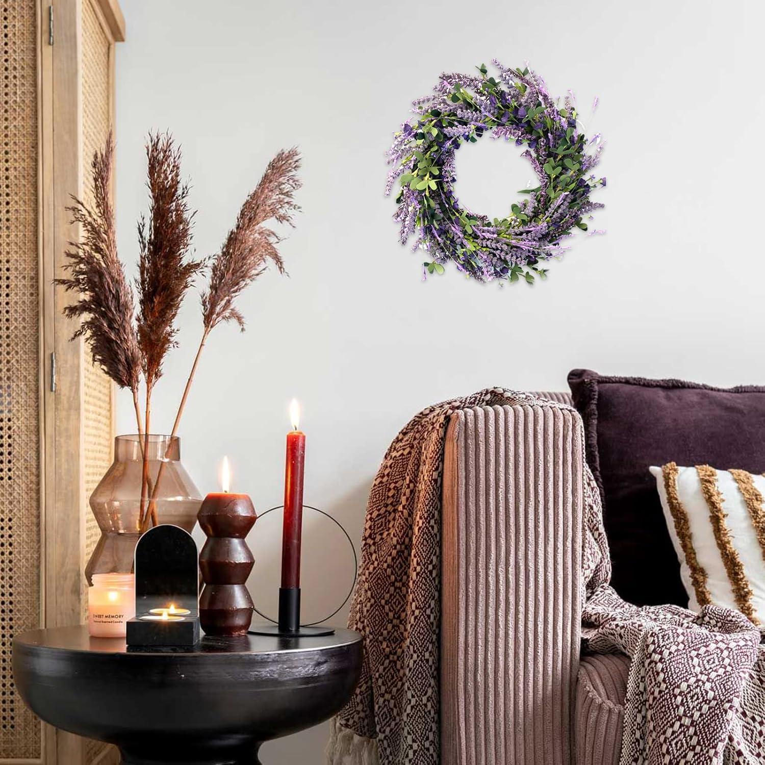 Spring Decor 20 Inch Lavender Wreath for Front Door Greenery Leaves Wreath for All Seasons Indoor Outdoor Floral Wreath for Wedding Party Home Decor